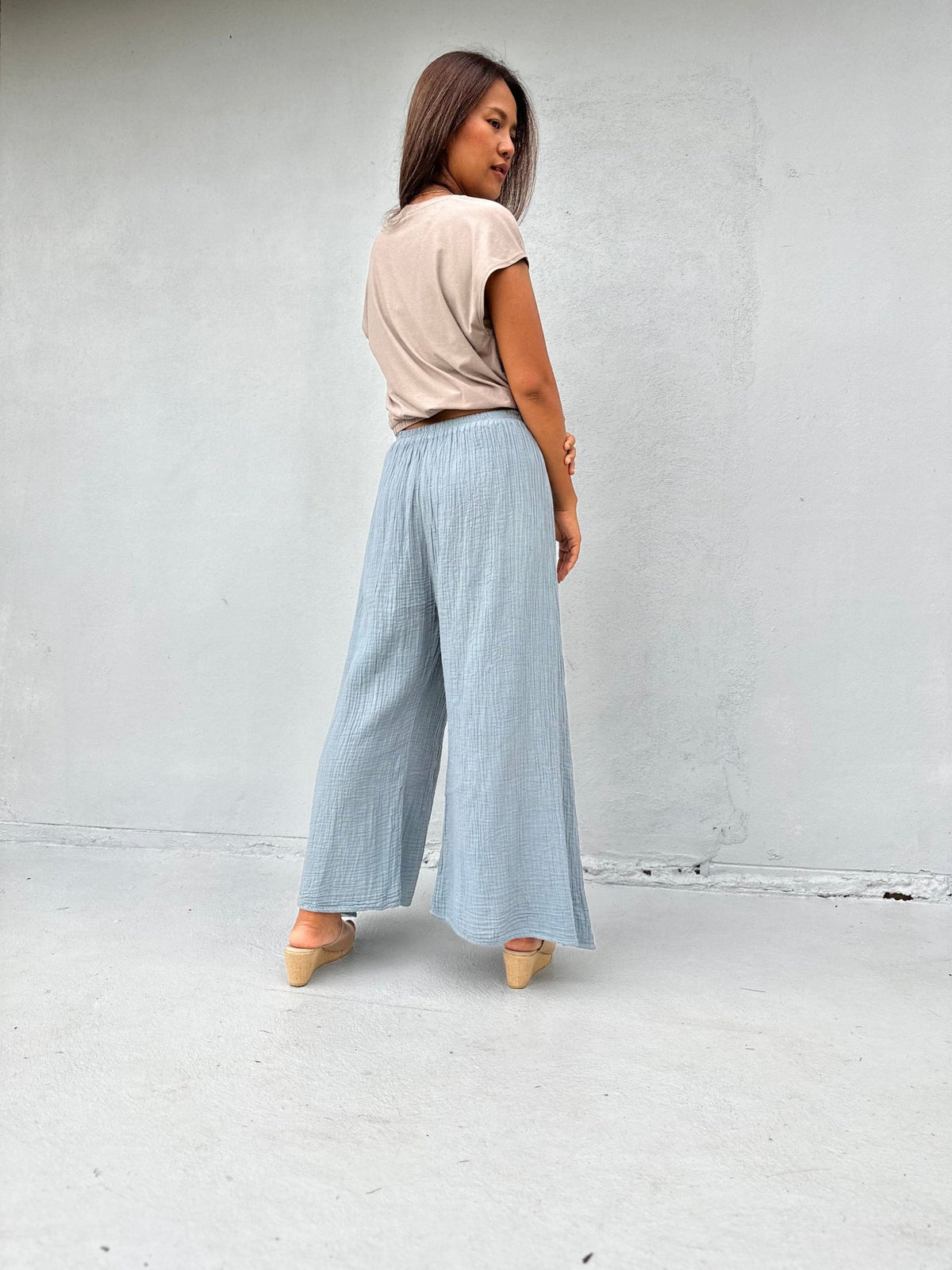 Vivian Wide-Leg Cotton Pants in Mist-VV-10-Mala Handworks