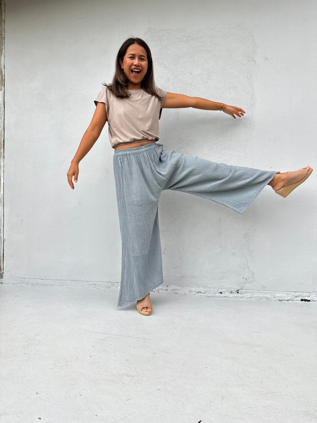 Vivian Wide-Leg Cotton Pants in Mist-VV-10-Mala Handworks