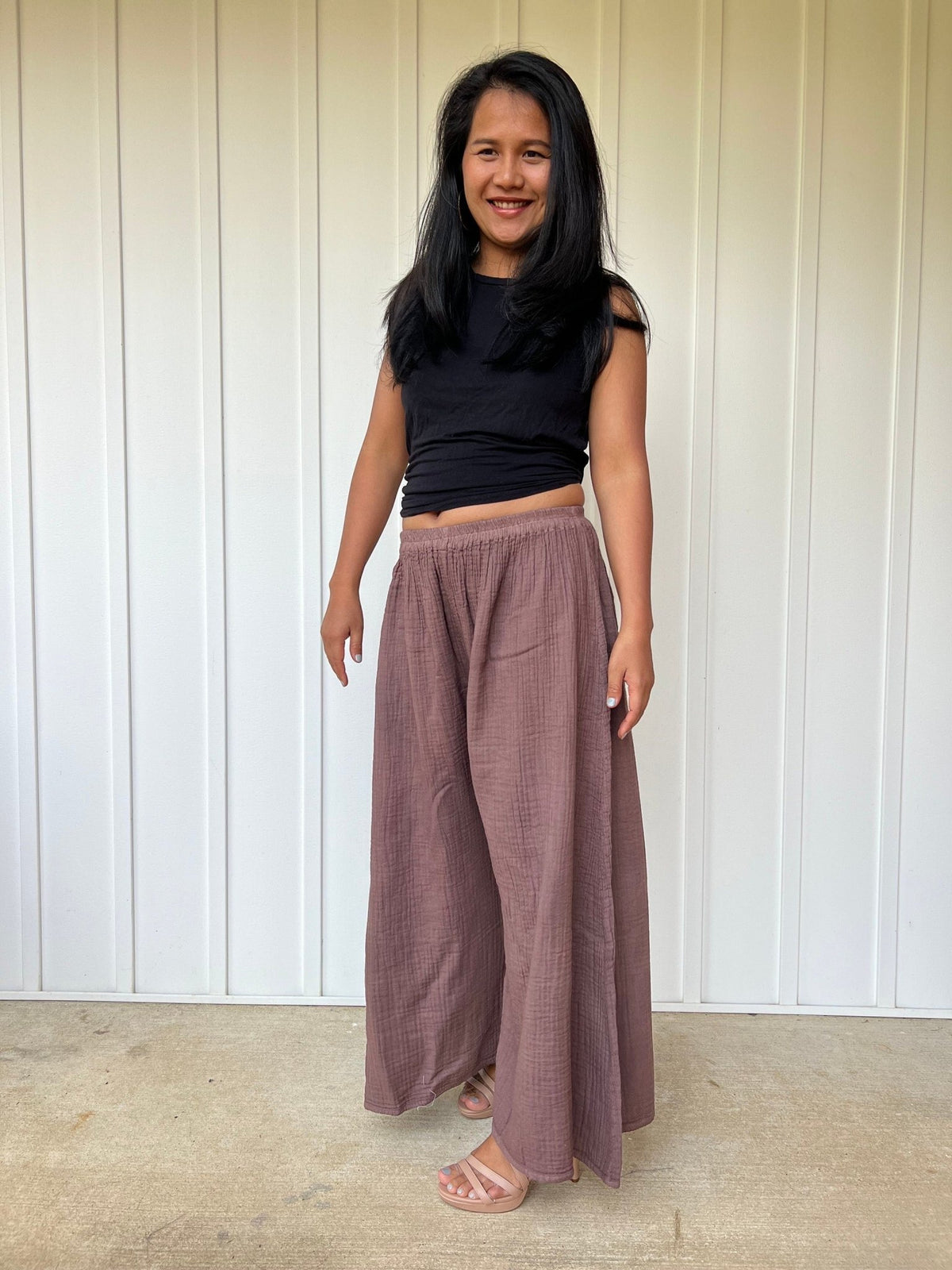 Vivian Wide-Leg Cotton Pants in Mocha-VV-7-Mala Handworks