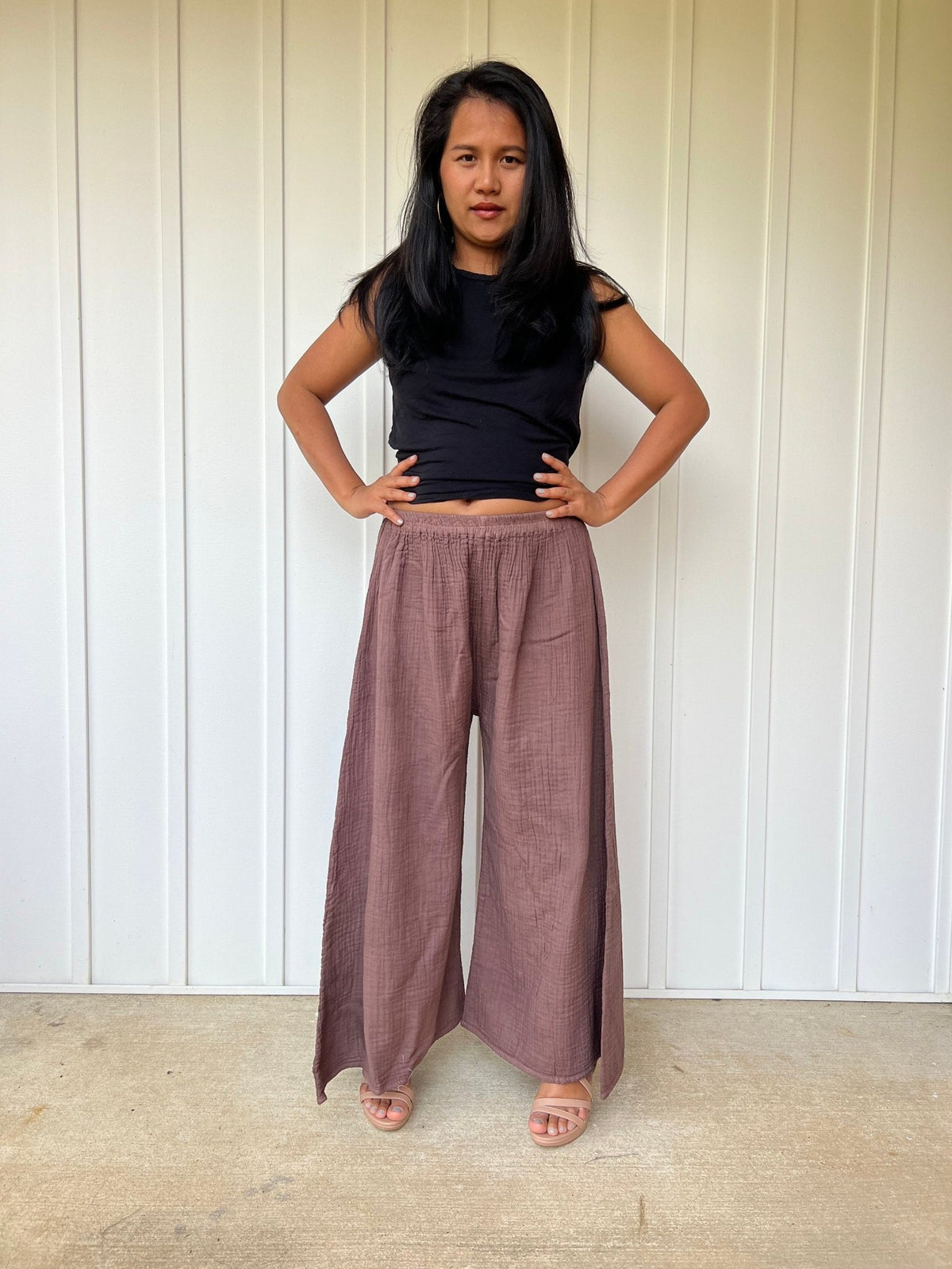 Vivian Wide-Leg Cotton Pants in Mocha-VV-7-Mala Handworks