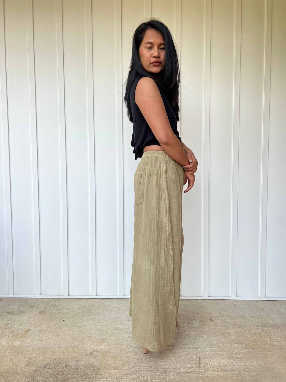 Vivian Wide-Leg Cotton Pants in Tan-VV-3-Mala Handworks