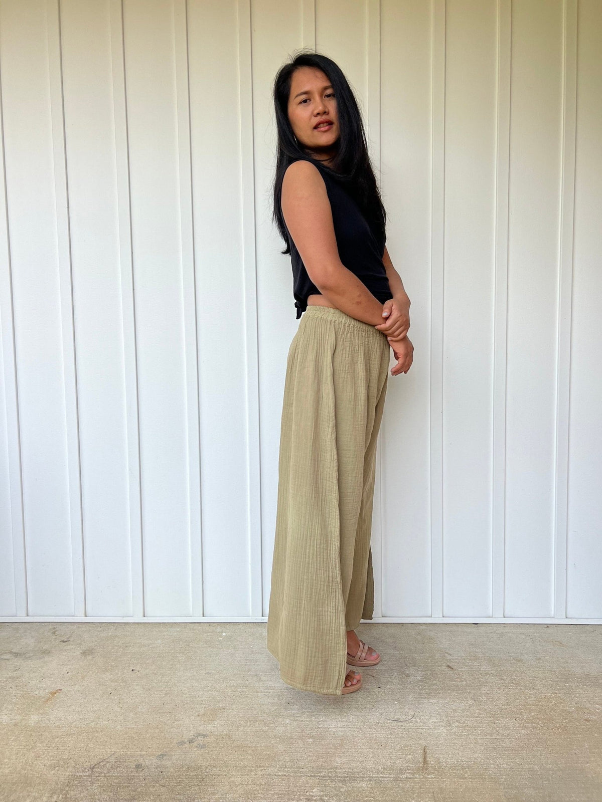 Vivian Wide-Leg Cotton Pants in Tan-VV-3-Mala Handworks