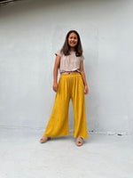 Vivian Wide-Leg Cotton Pants in Turmeric-VV-11-Mala Handworks