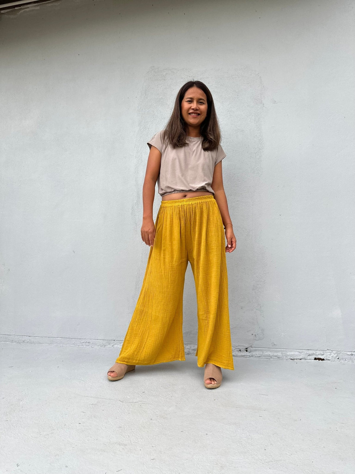 Vivian Wide-Leg Cotton Pants in Turmeric-VV-11-Mala Handworks