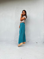 Vivian Wide-Leg Cotton Pants in Turquoise-VV-9-Mala Handworks
