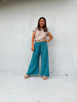 Vivian Wide-Leg Cotton Pants in Turquoise-VV-9-Mala Handworks