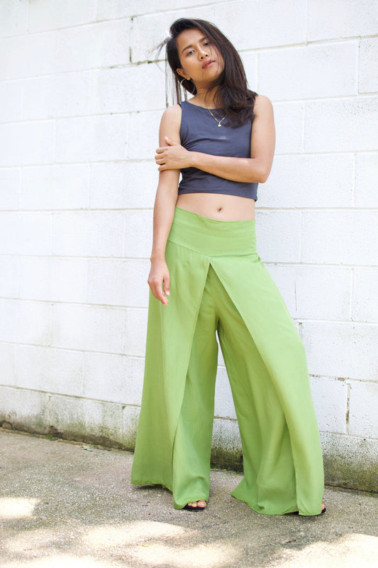 MALA handworks  Willow Slit Leg Pants in Lime Green