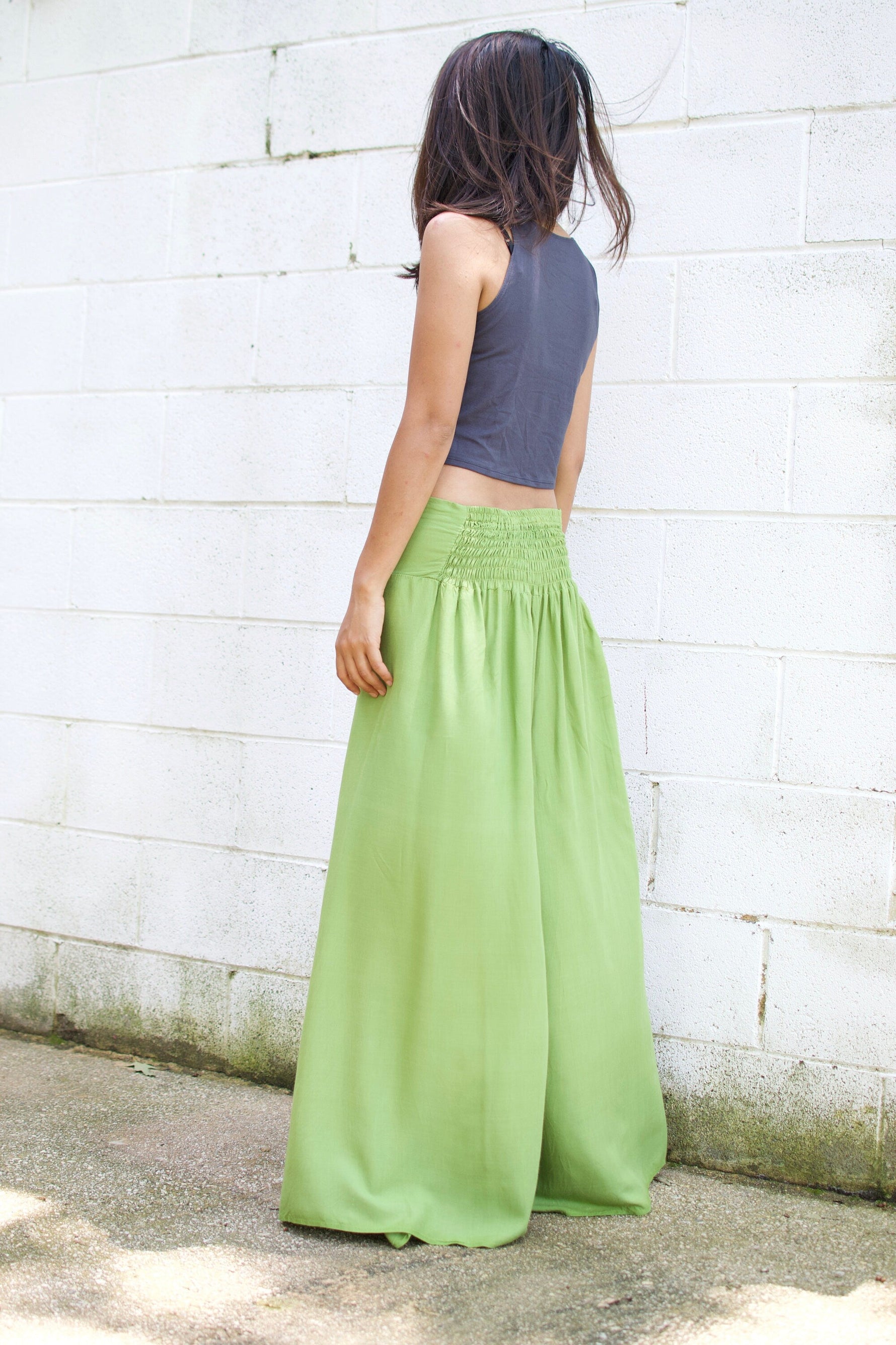 MALA handworks  Willow Slit Leg Pants in Lime Green