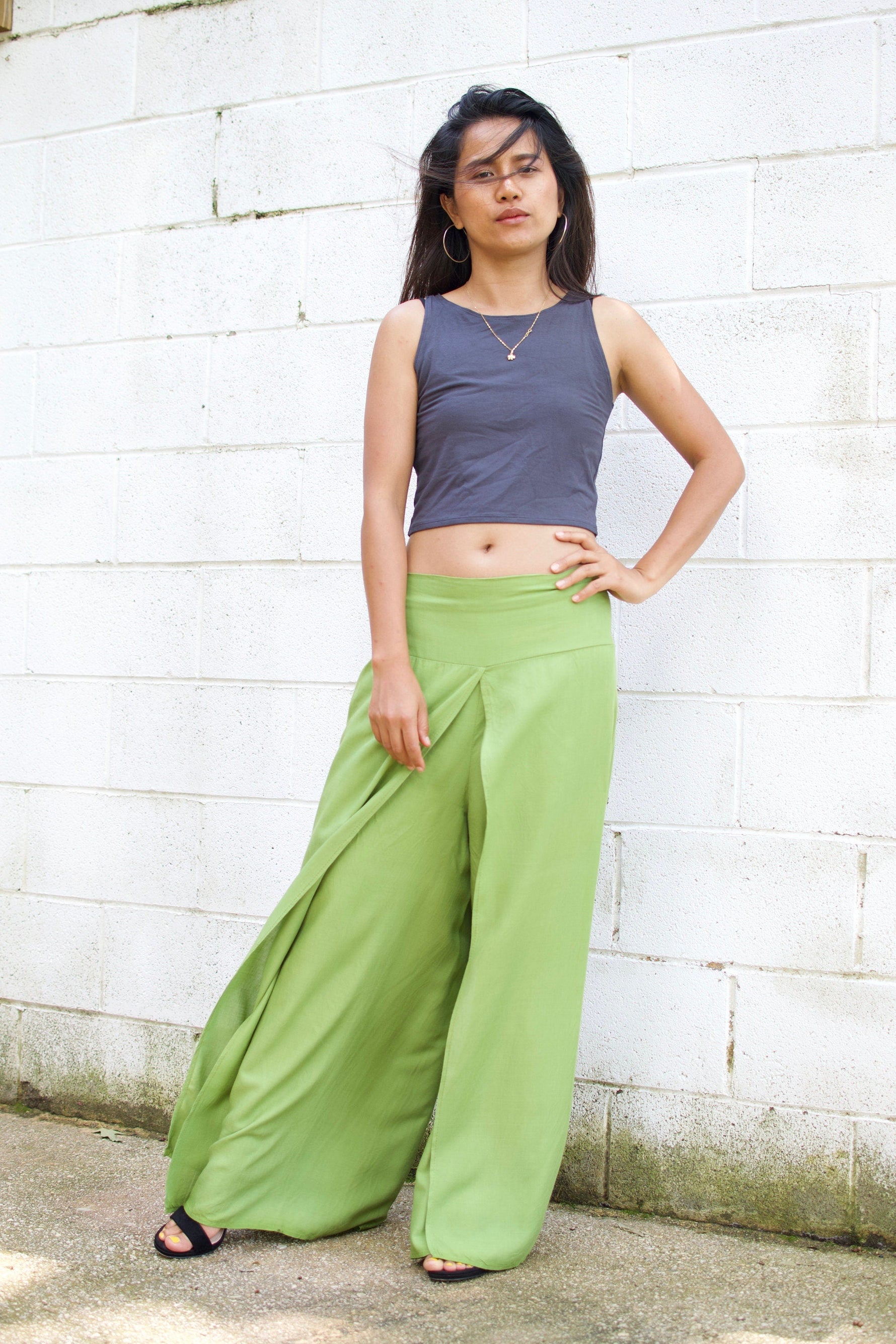 MALA handworks  Willow Slit Leg Pants in Lime Green