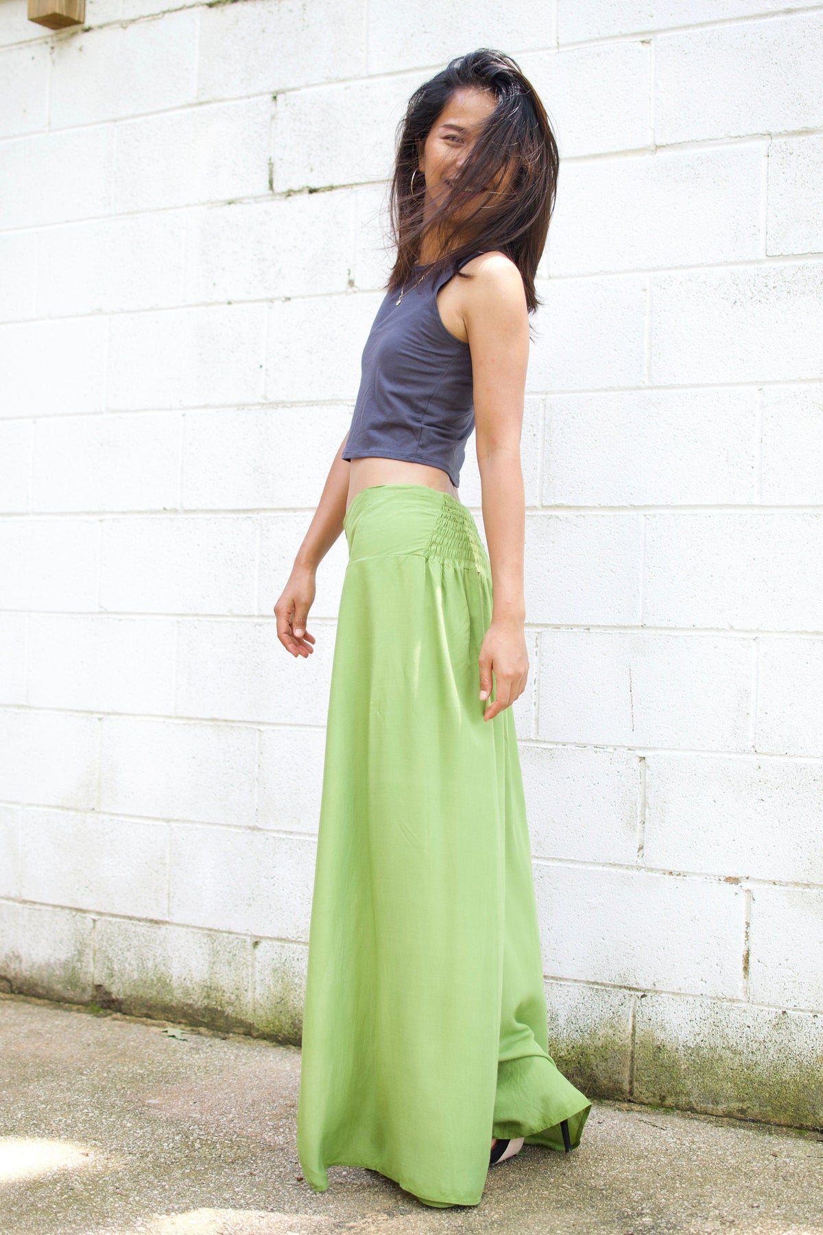 MALA handworks  Willow Slit Leg Pants in Lime Green