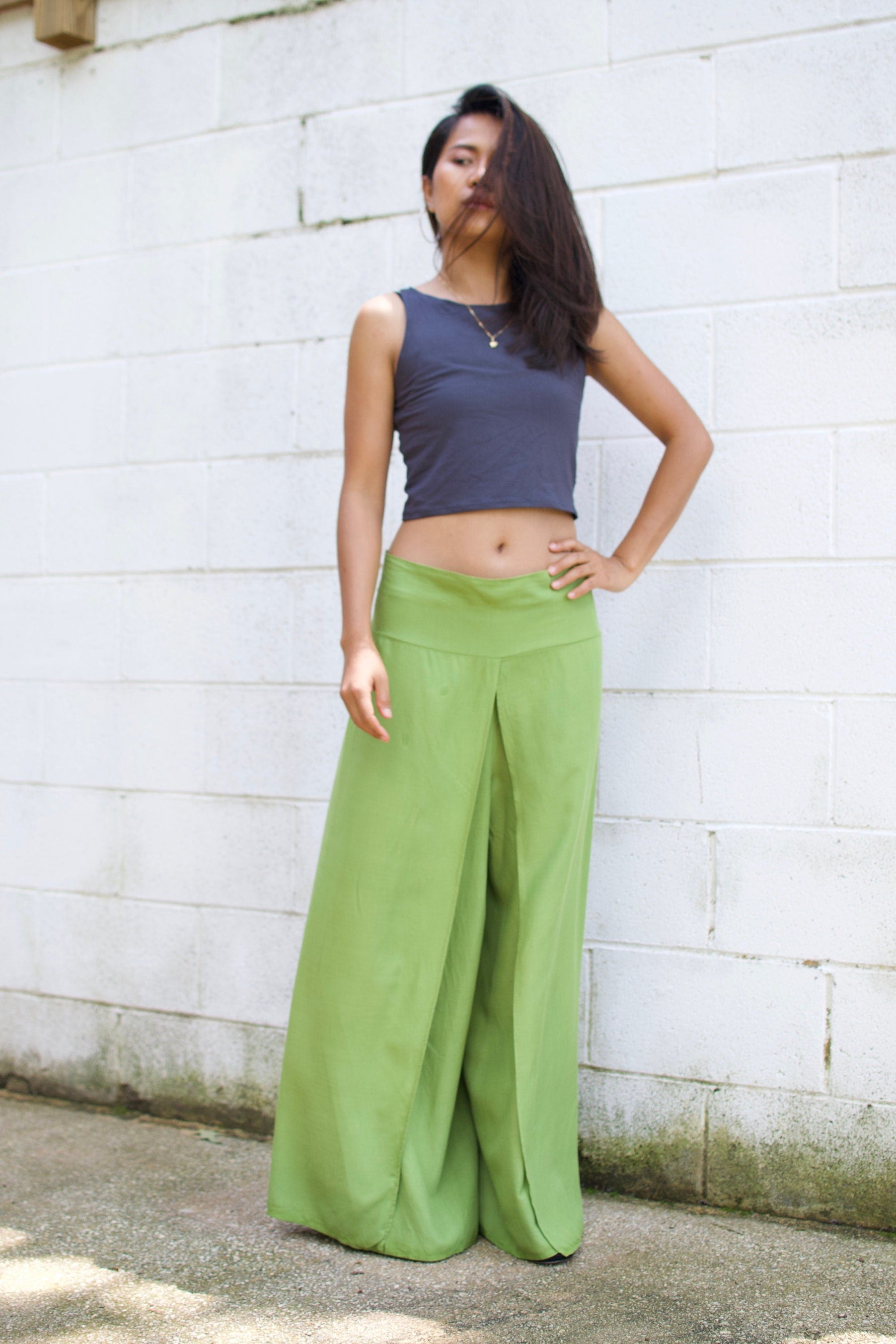 MALA handworks  Willow Slit Leg Pants in Lime Green
