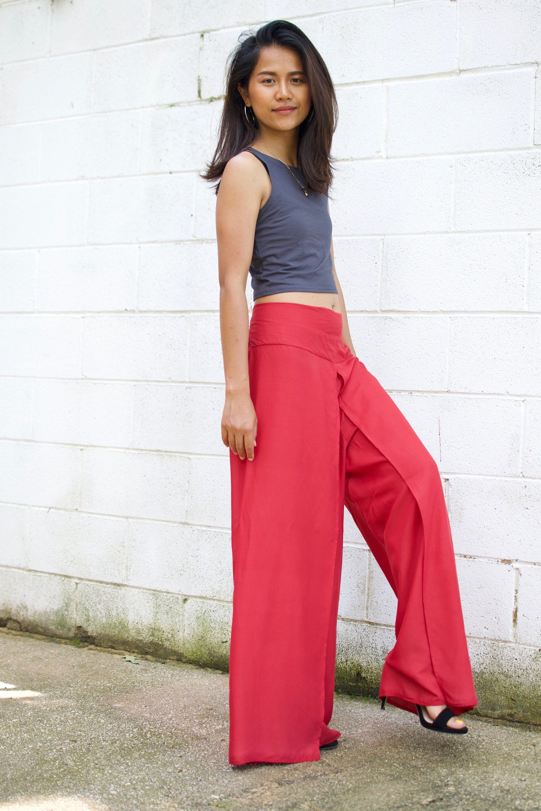 MALA handworks  Willow Slit Leg Pants in Red