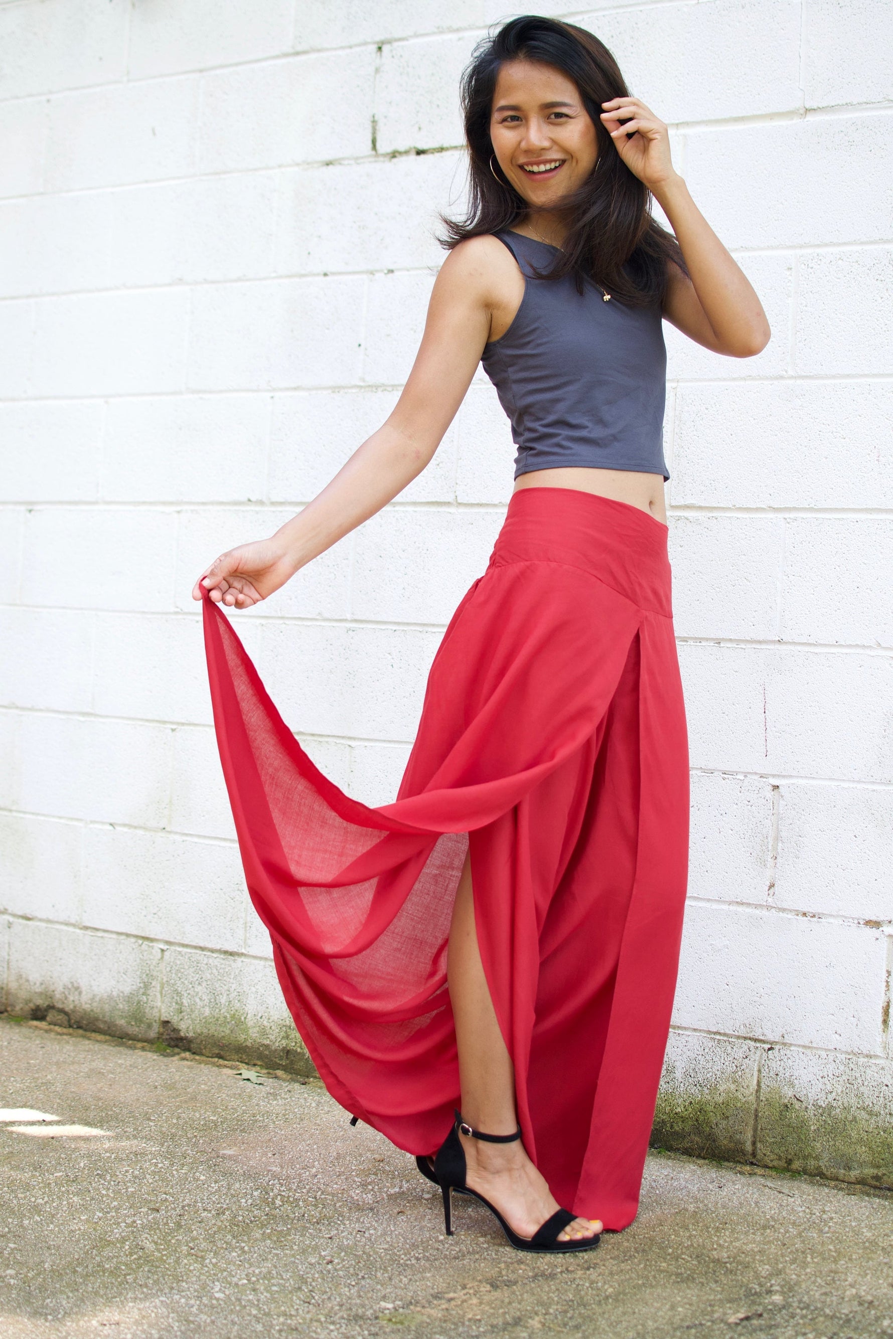 MALA handworks  Willow Slit Leg Pants in Red