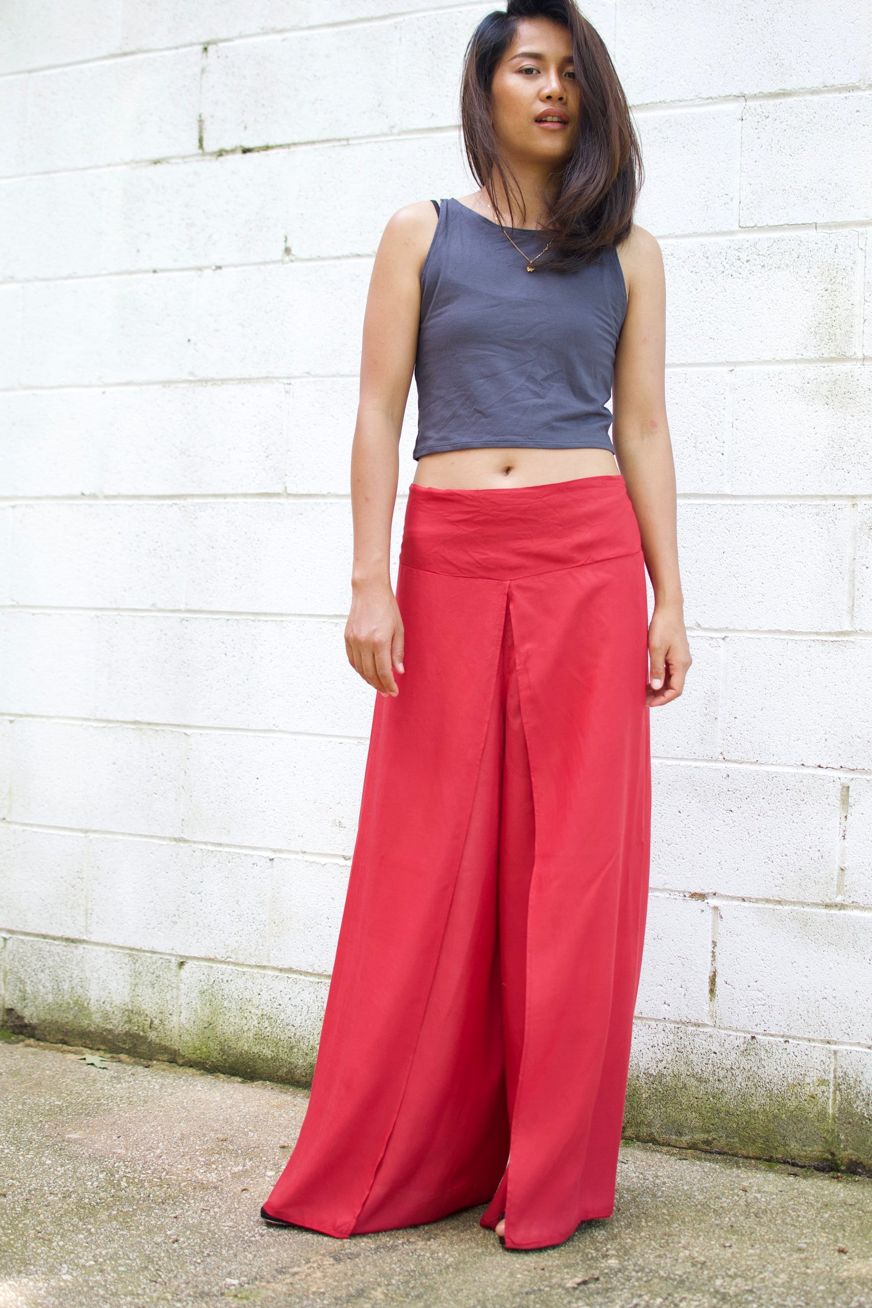MALA handworks  Willow Slit Leg Pants in Red