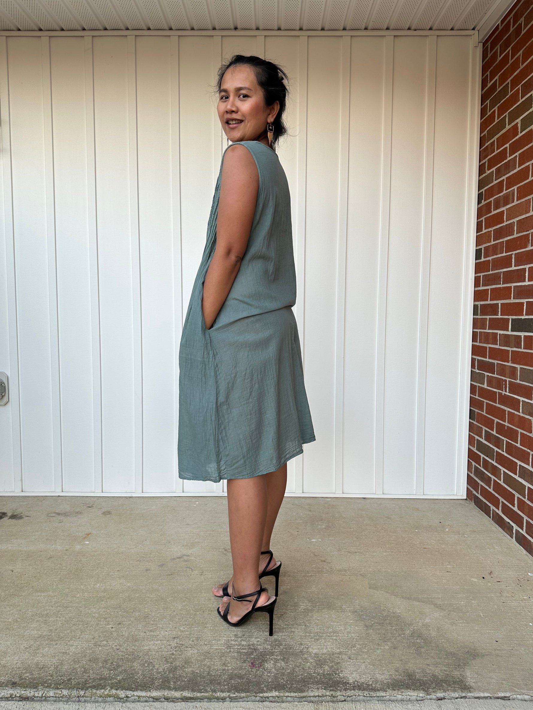 Wowwa Midi Dress in Sage Green and Hand Crochet Wowwa Midi Dress in Sage Green and Hand Crochet