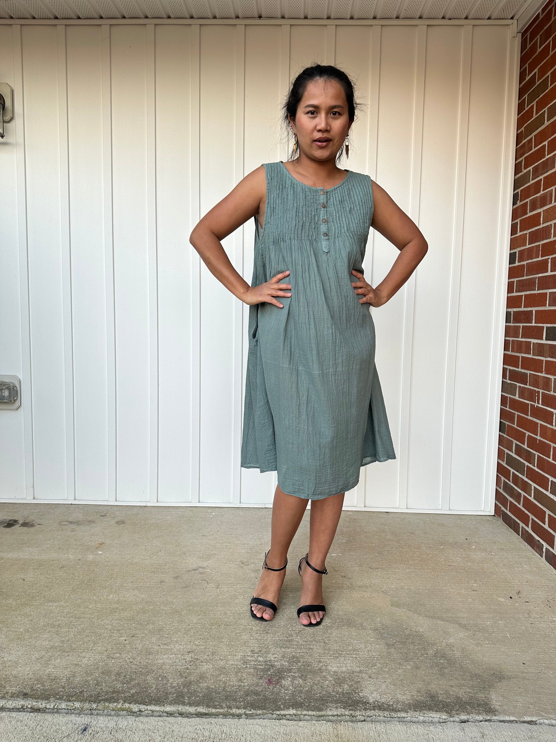 Wowwa Midi Dress in Sage Green and Hand Crochet Wowwa Midi Dress in Sage Green and Hand Crochet