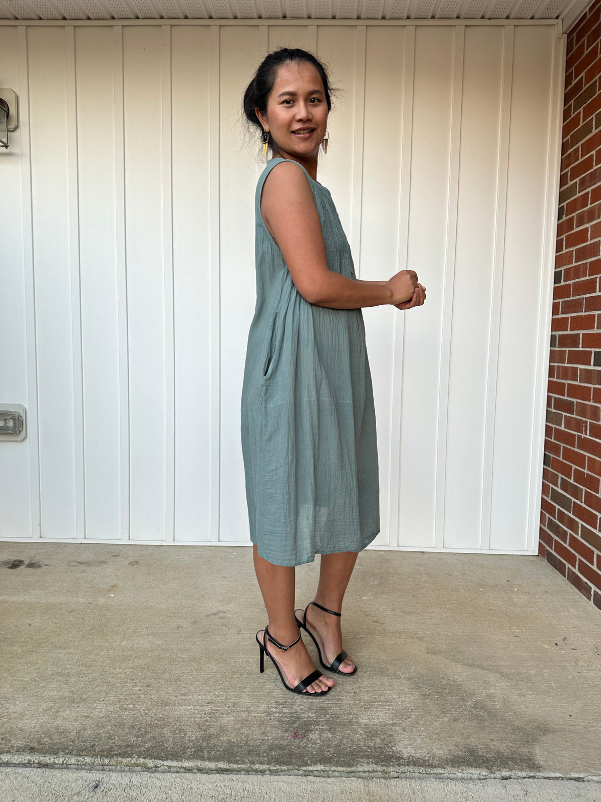 MALA handworks Wowwa Mini dress in Sage Green and Hand Crochet