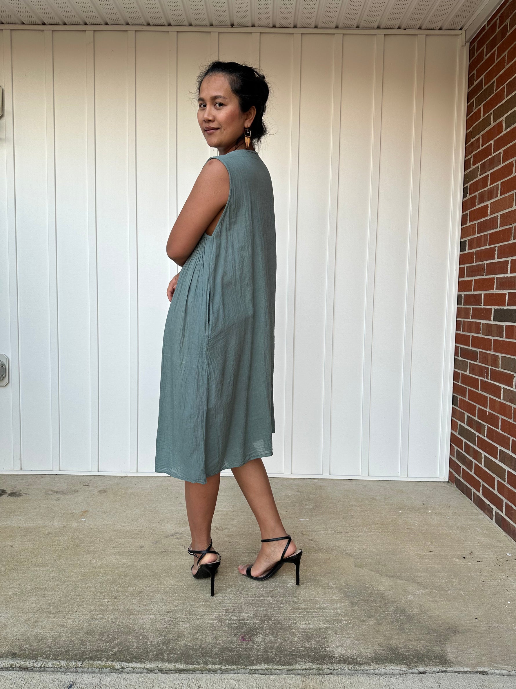 MALA handworks Wowwa Mini dress in Sage Green and Hand Crochet