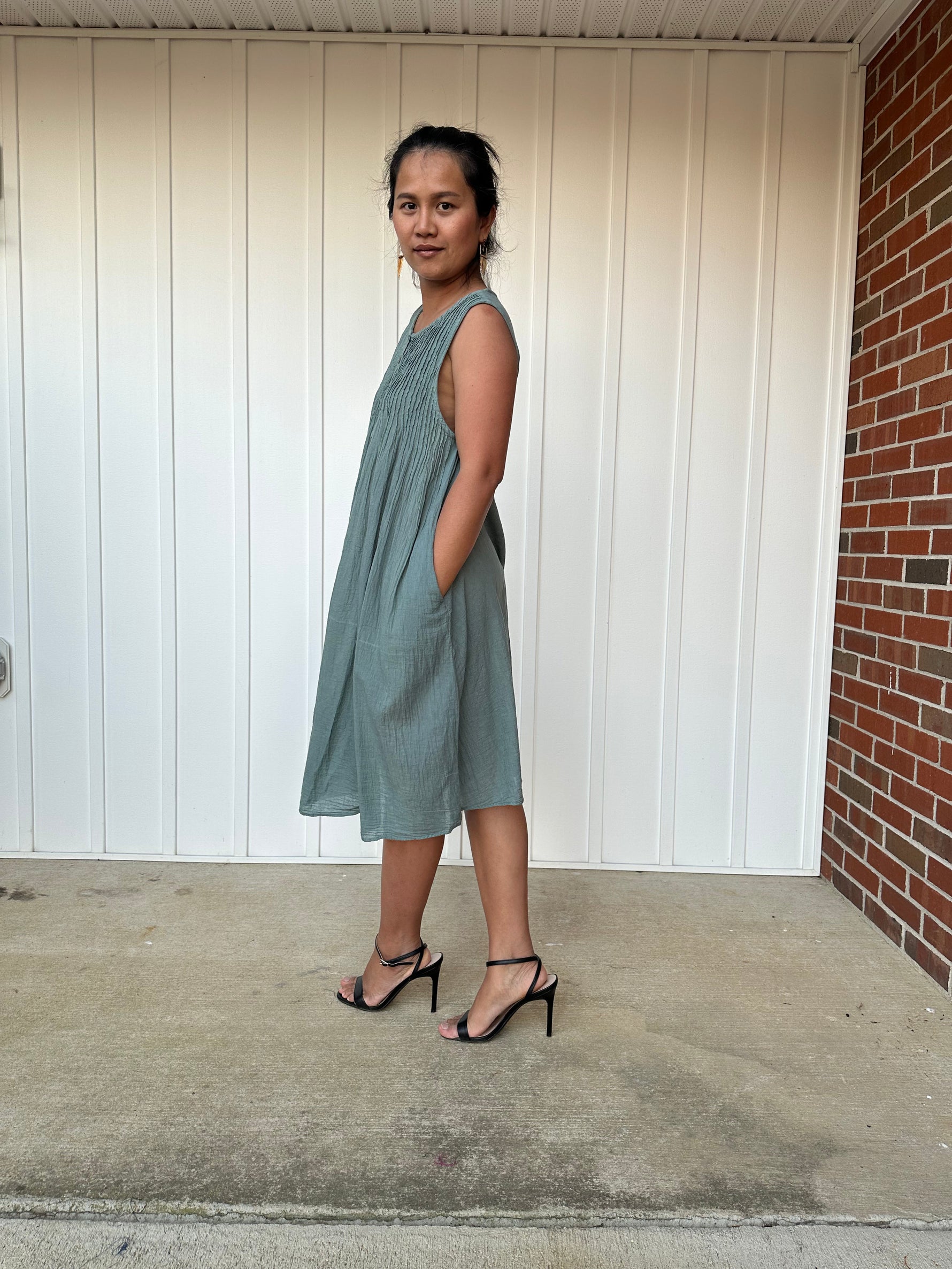 MALA handworks Wowwa Mini dress in Sage Green and Hand Crochet