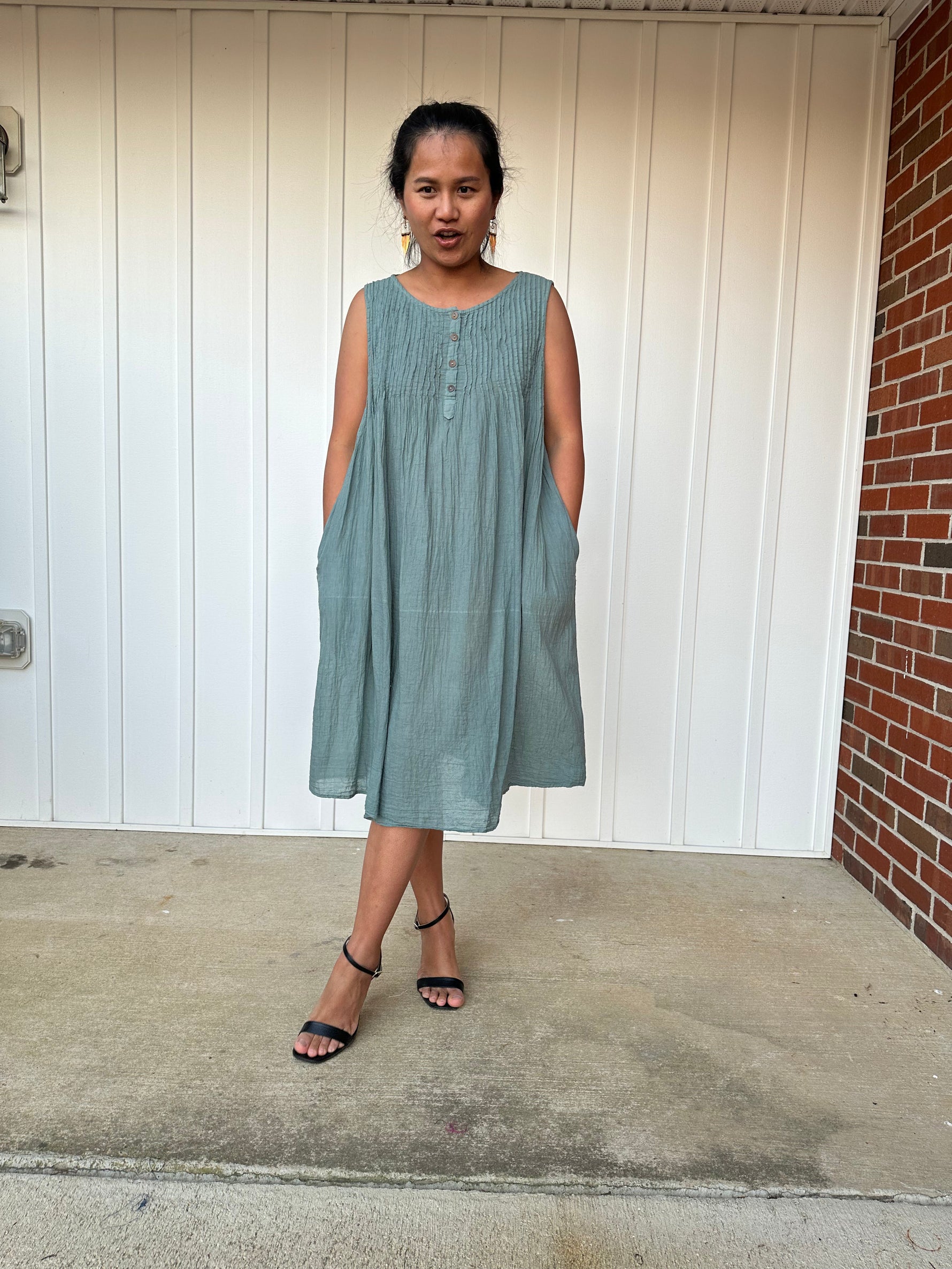 Wowwa Midi Dress in Sage Green and Hand Crochet Wowwa Midi Dress in Sage Green and Hand Crochet