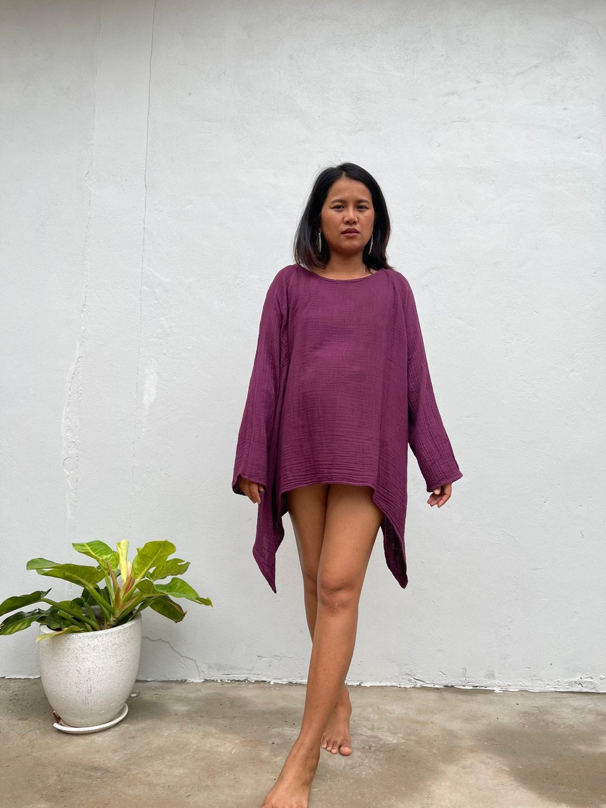 Xia Long Blouse in Eggplant-X-11-Mala Handworks