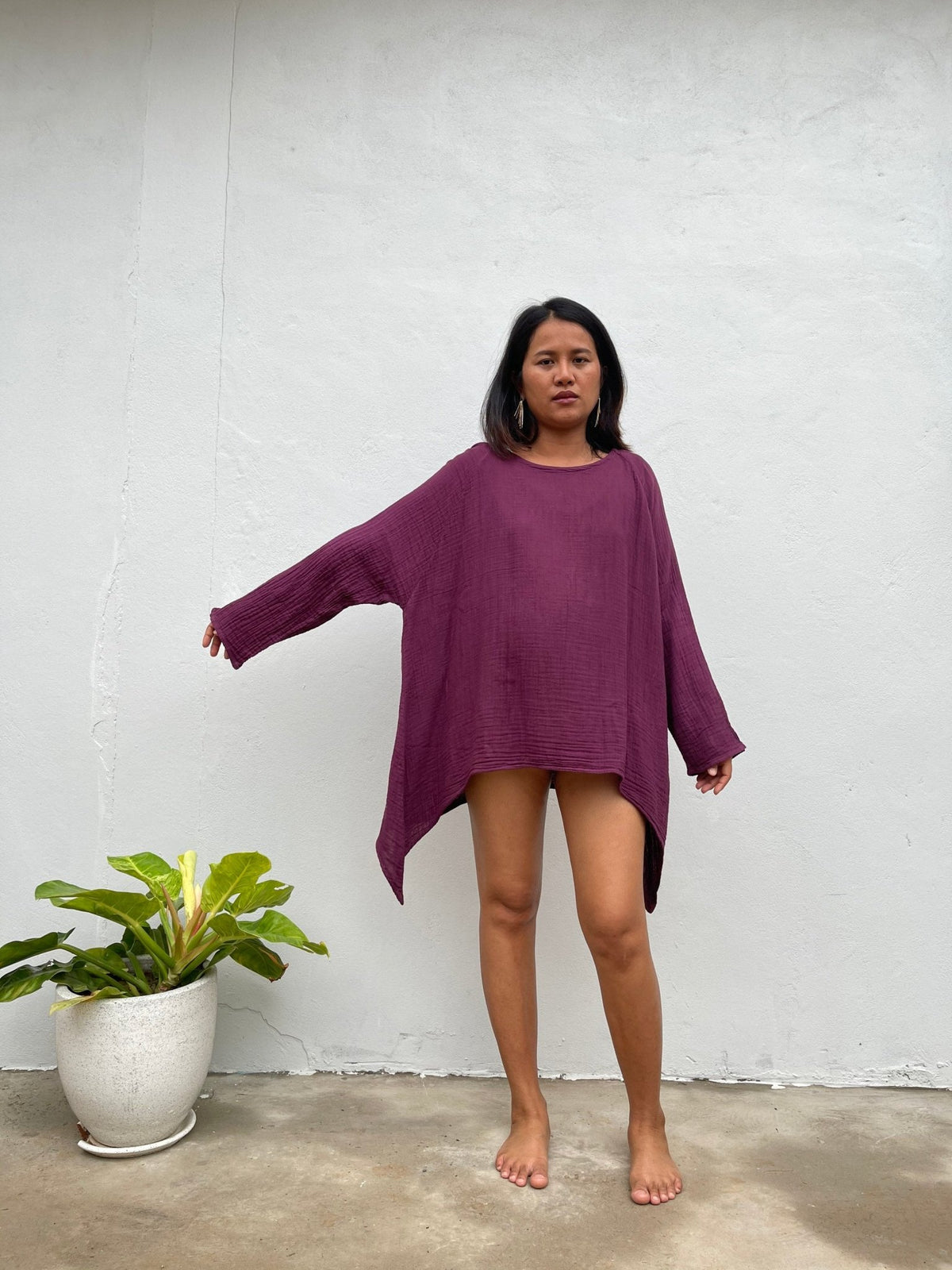 Xia Long Blouse in Eggplant-X-11-Mala Handworks