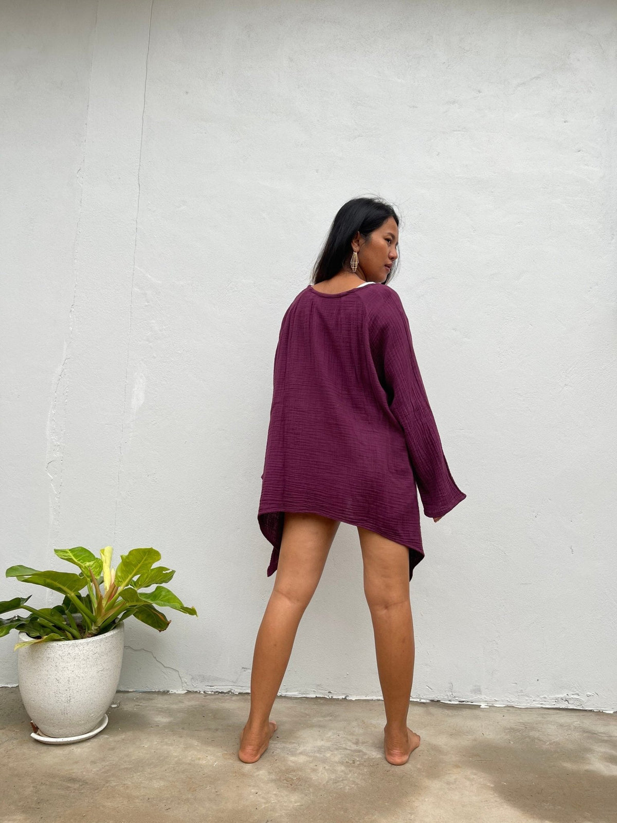Xia Long Blouse in Eggplant-X-11-Mala Handworks
