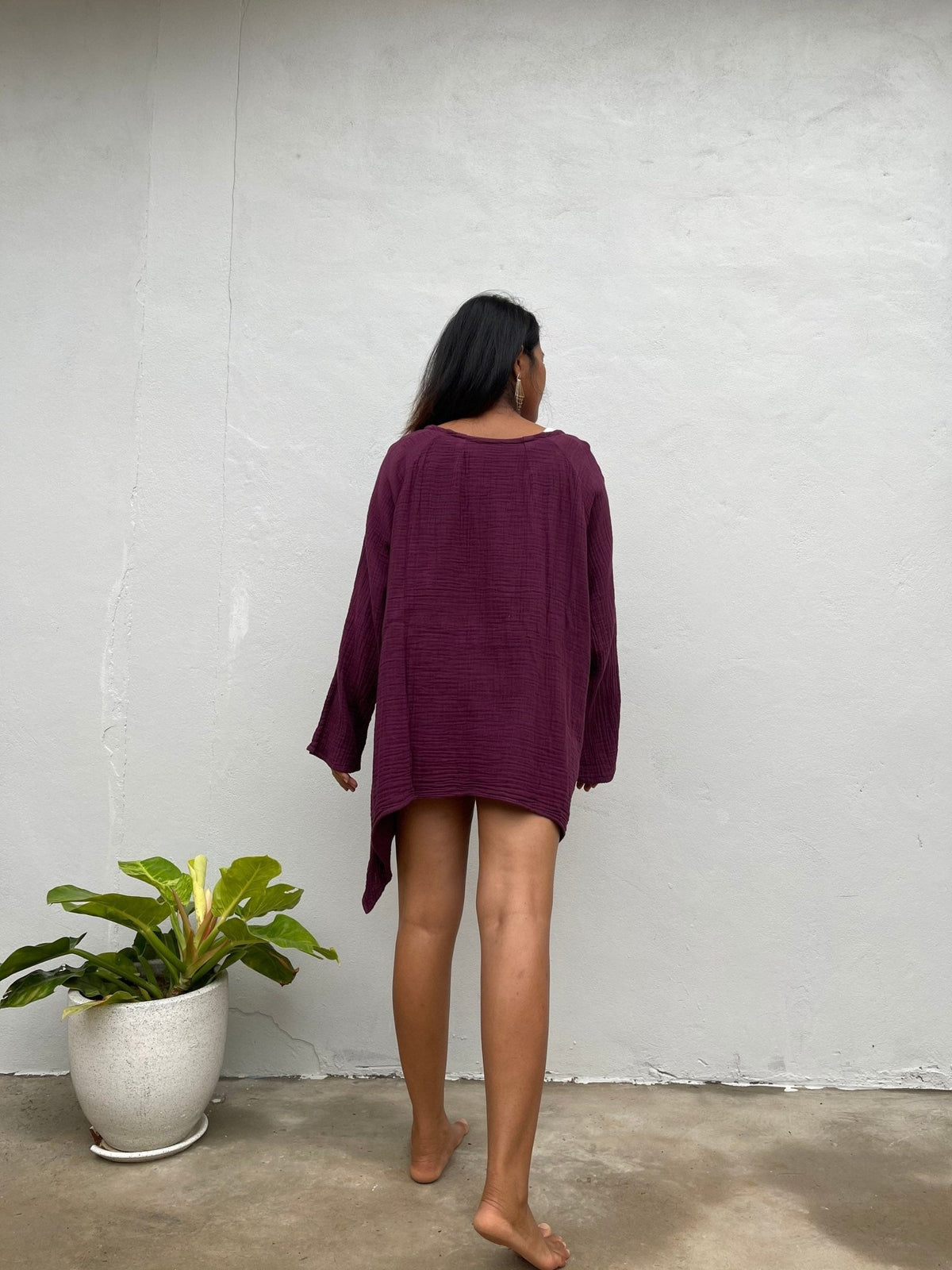 Xia Long Blouse in Eggplant-X-11-Mala Handworks