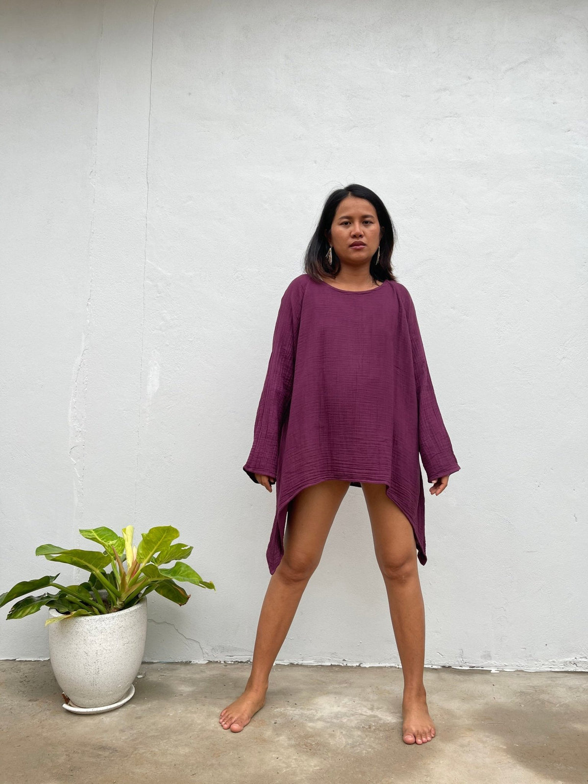Xia Long Blouse in Eggplant-X-11-Mala Handworks