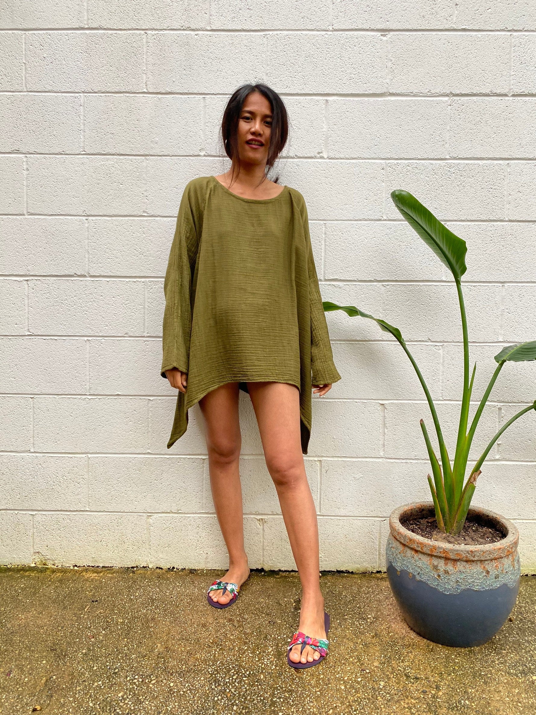 MALA handworks  Xia Long Blouse in Olive Green