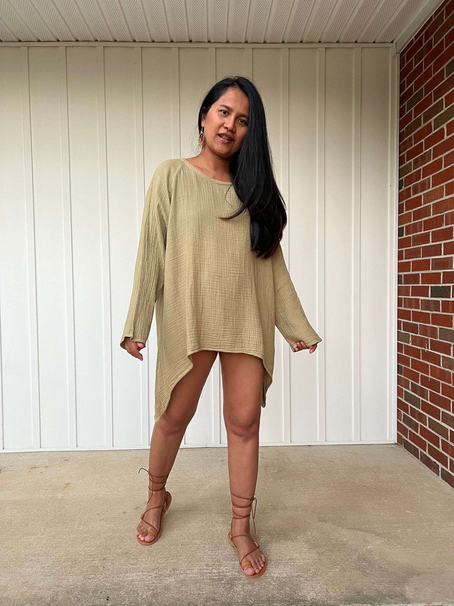 MALA handworks  Xia Long Blouse in Olive Tan