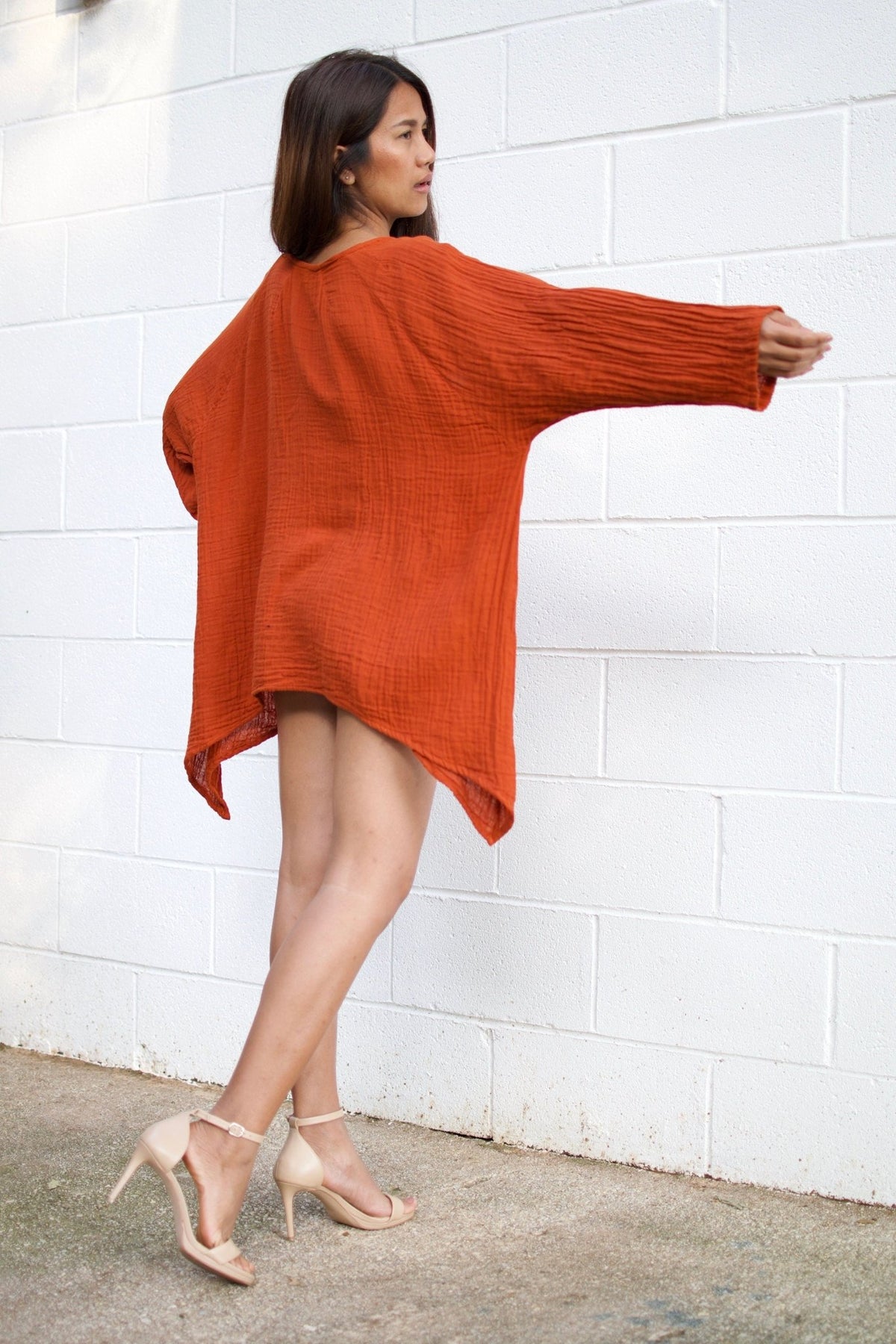 Xia Long Blouse in Orange-X-7-Mala Handworks