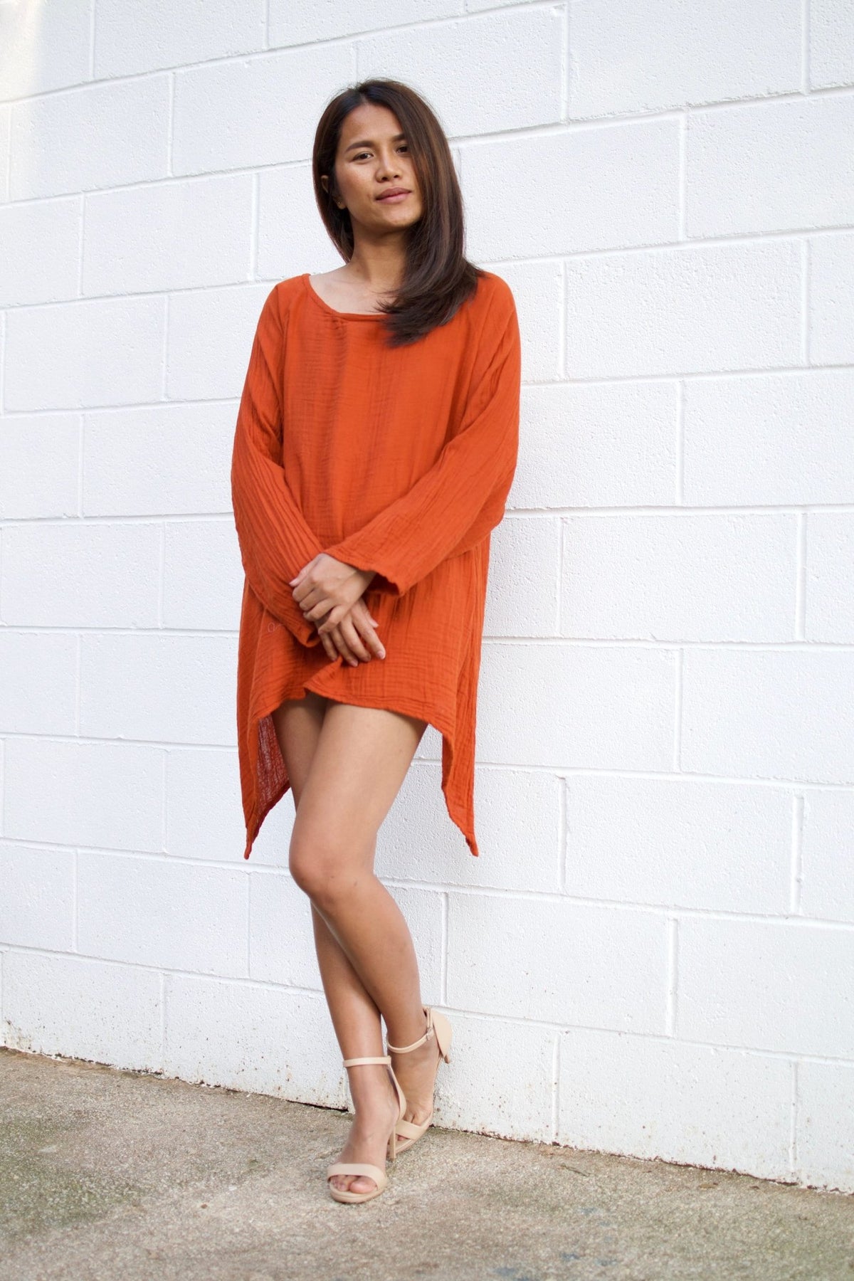 Xia Long Blouse in Orange-X-7-Mala Handworks