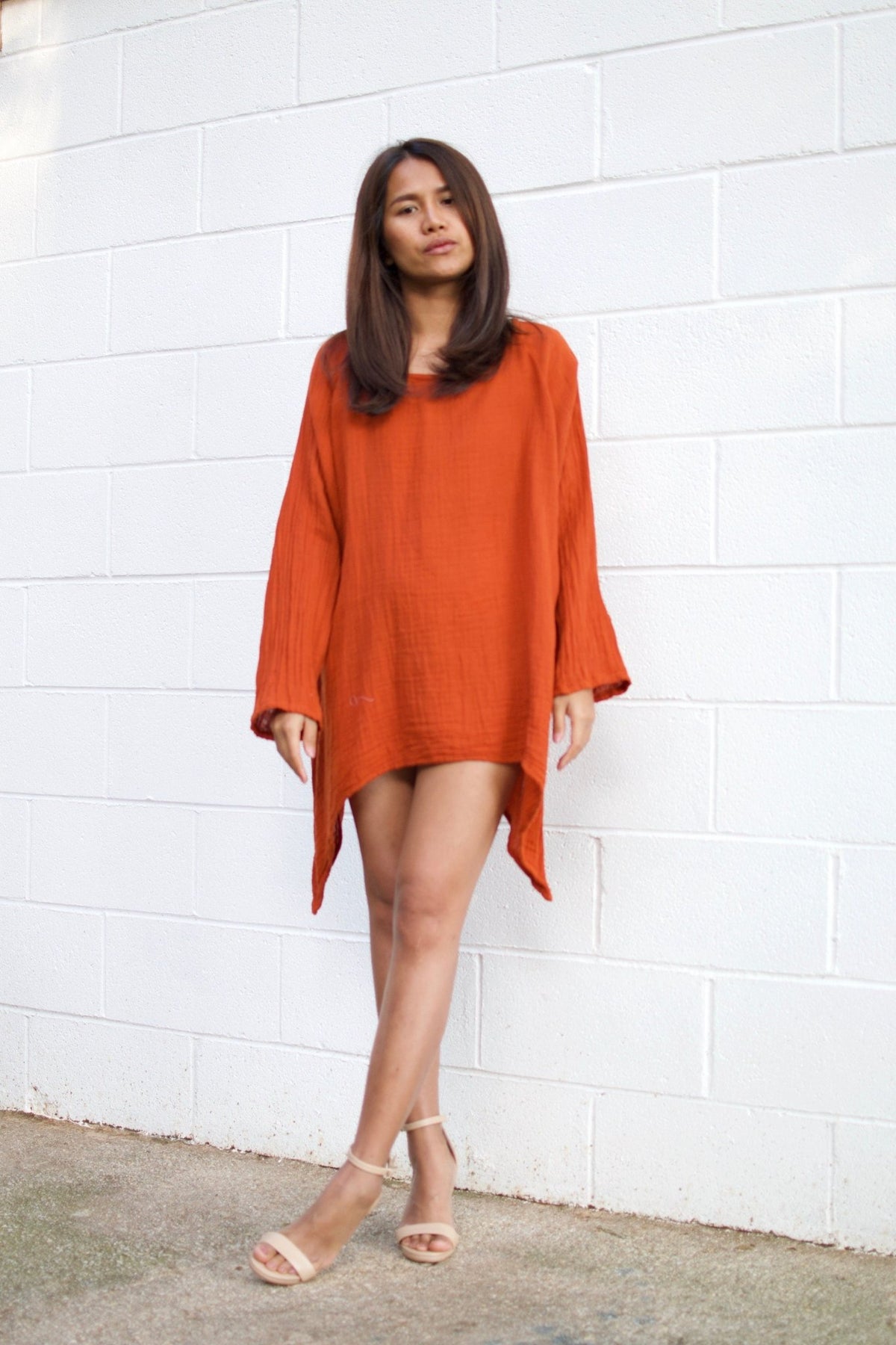 Xia Long Blouse in Orange-X-7-Mala Handworks