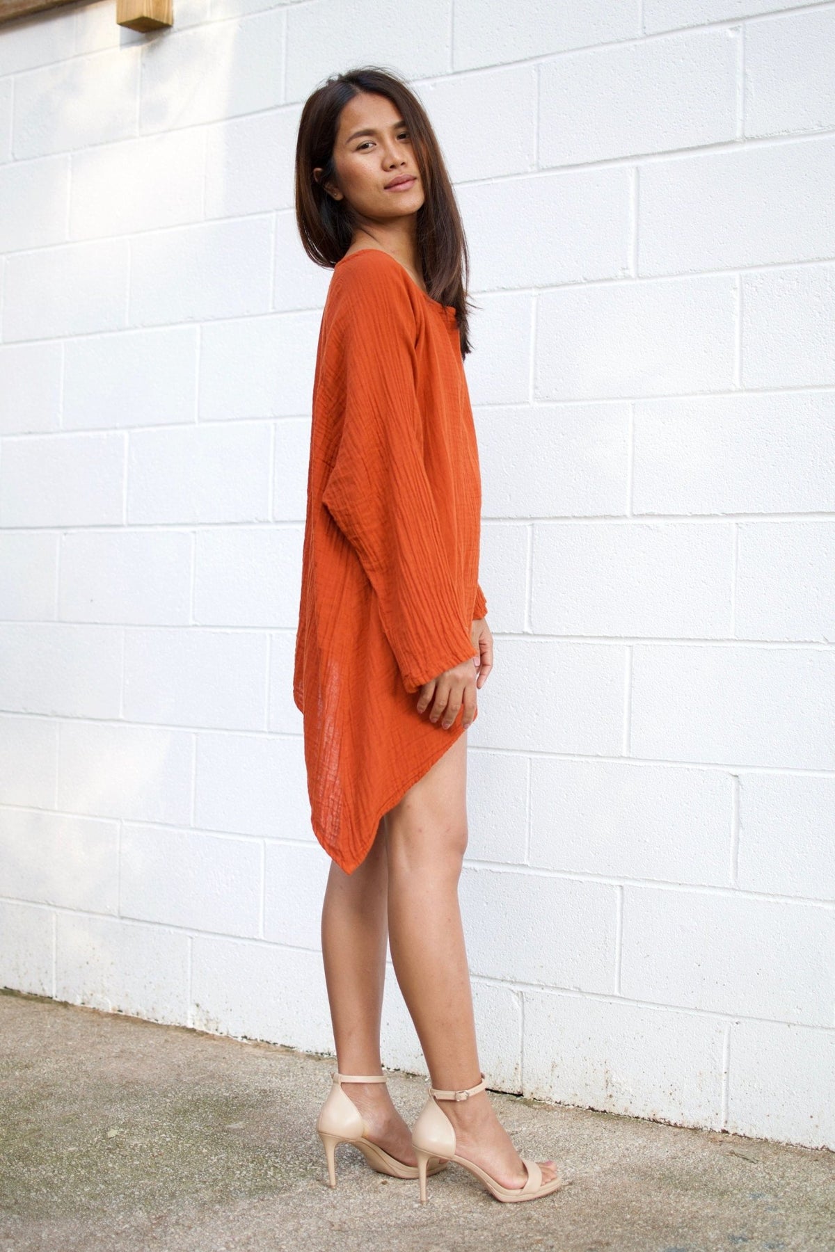 Xia Long Blouse in Orange-X-7-Mala Handworks