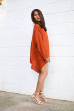 Xia Long Blouse in Orange-X-7-Mala Handworks