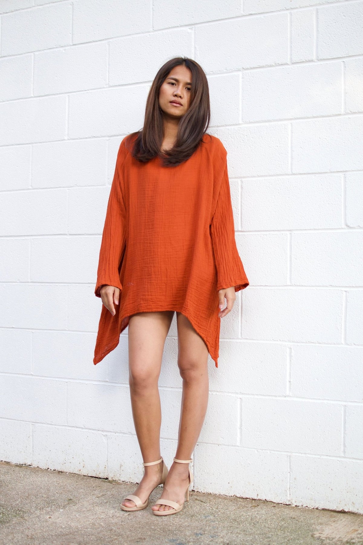 Xia Long Blouse in Orange-X-7-Mala Handworks