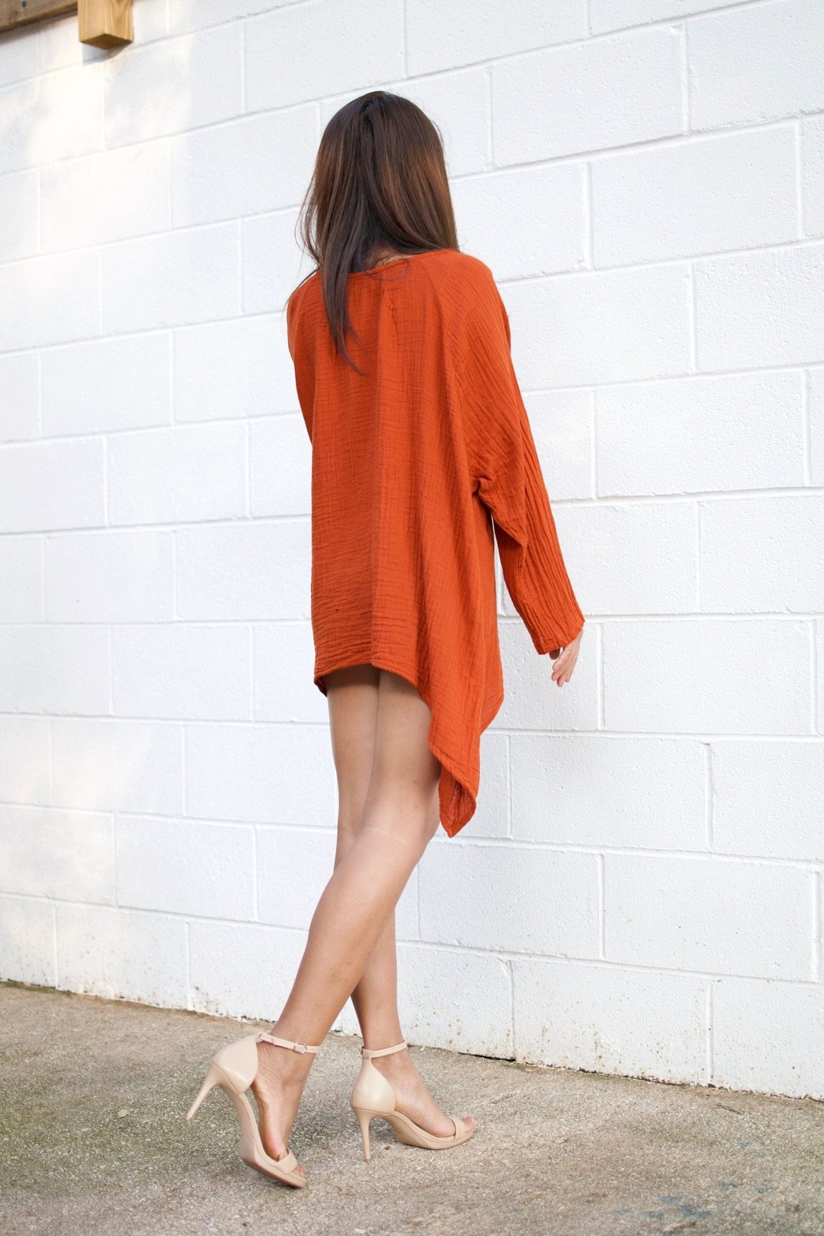 Xia Long Blouse in Orange-X-7-Mala Handworks
