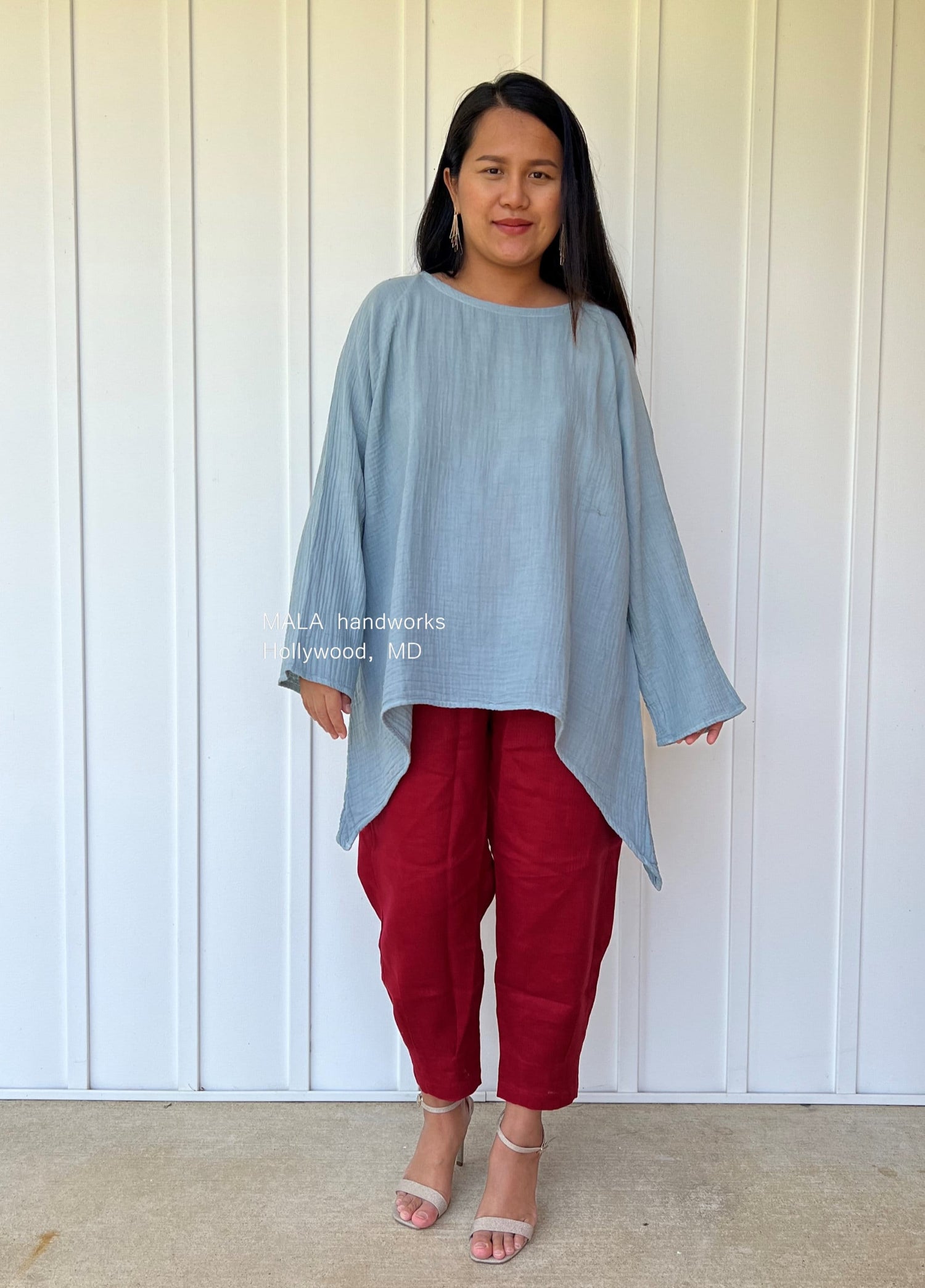 MALA handworks  Xia Long Blouse in Sage Blue
