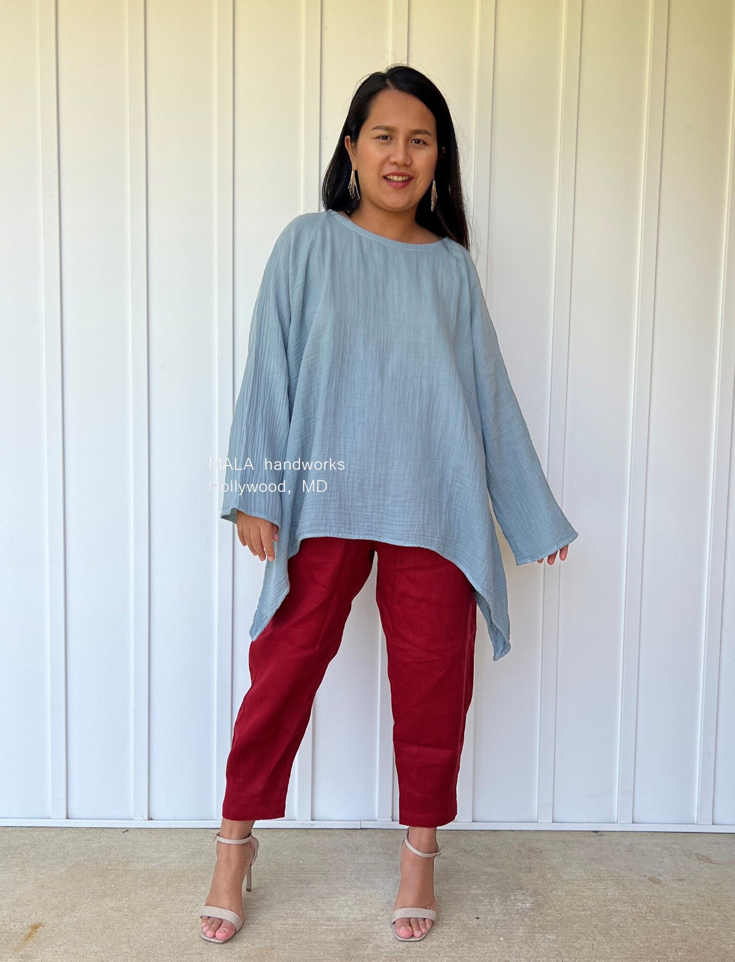 MALA handworks  Xia Long Blouse in Sage Blue