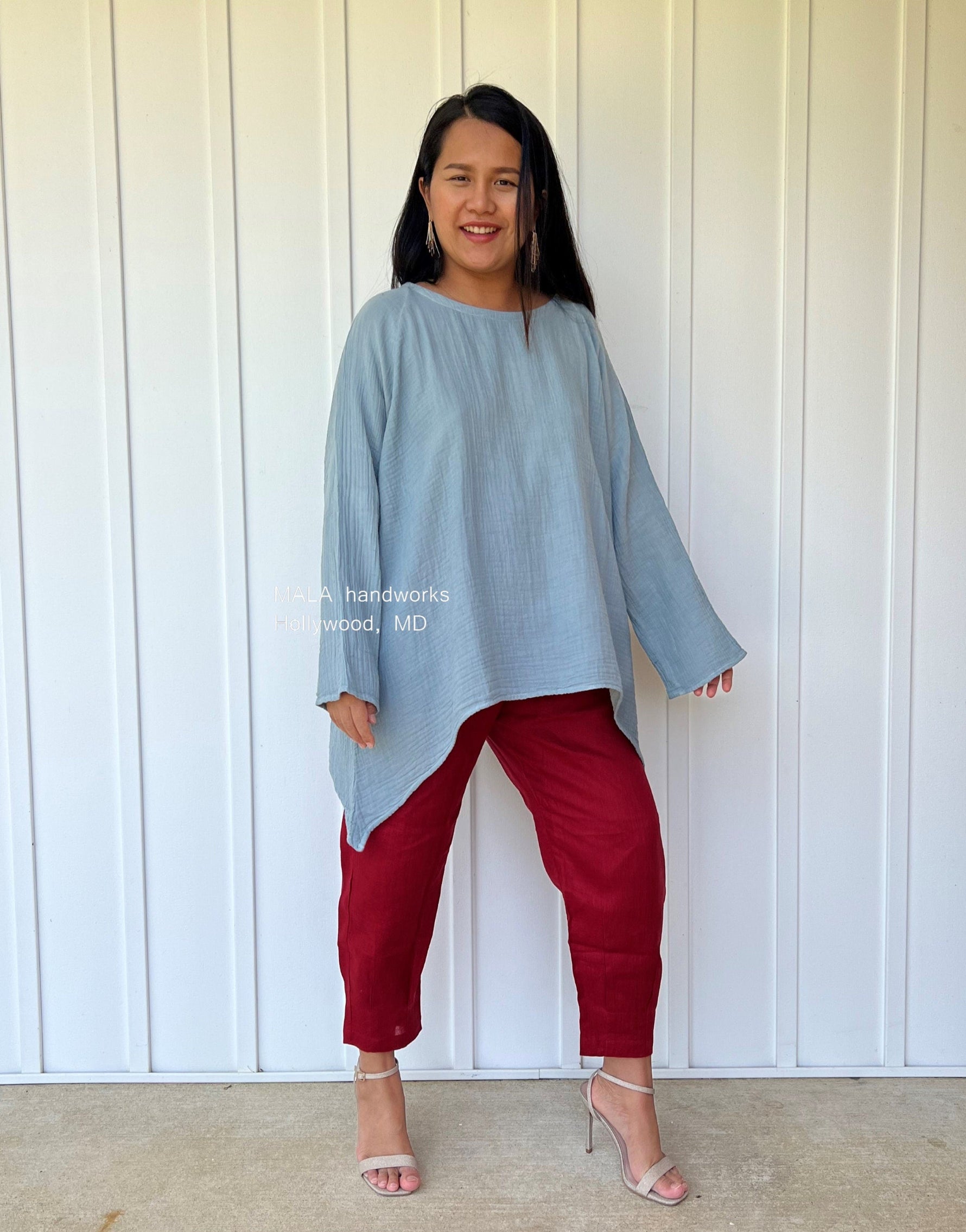 MALA handworks  Xia Long Blouse in Sage Blue