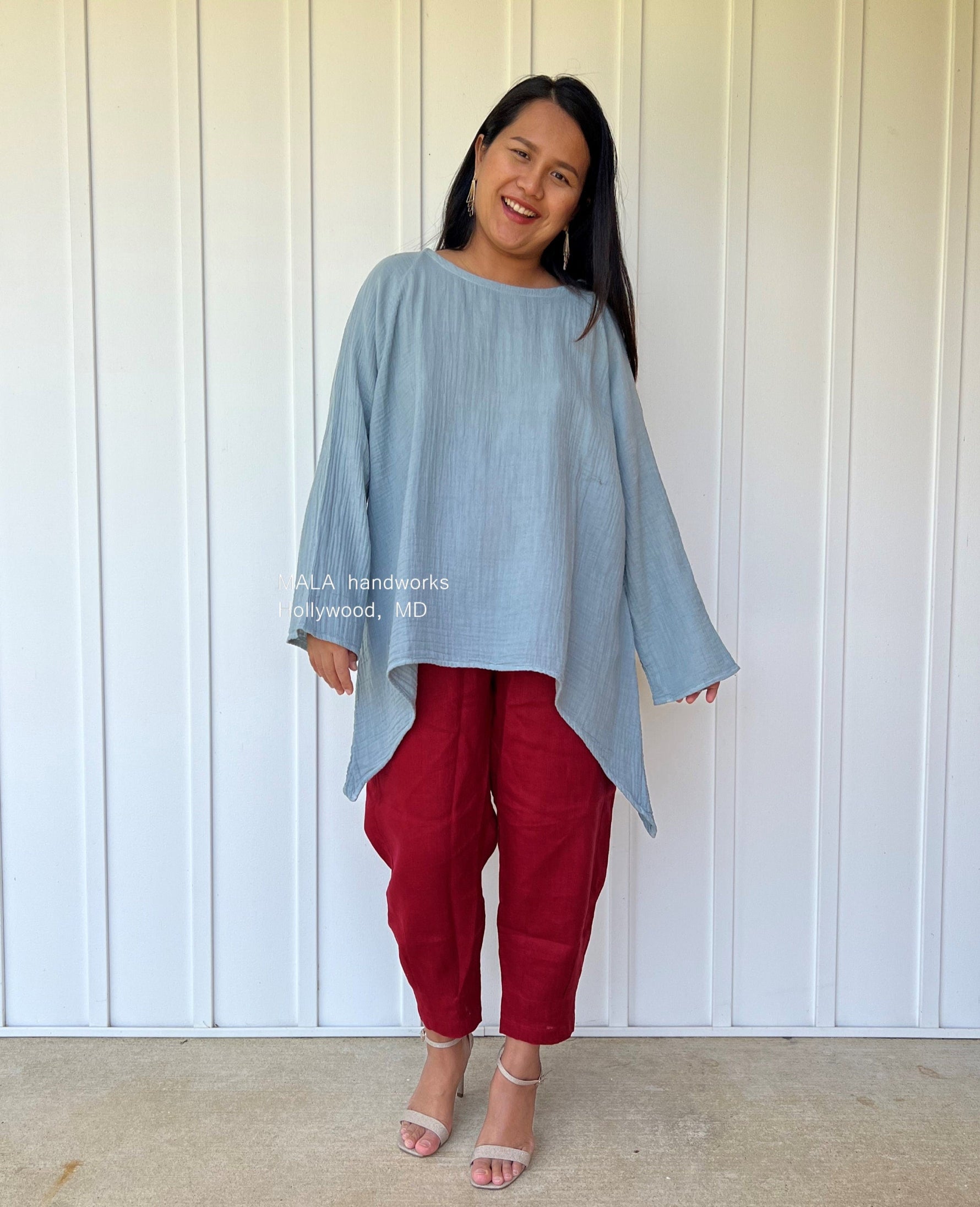 MALA handworks  Xia Long Blouse in Sage Blue