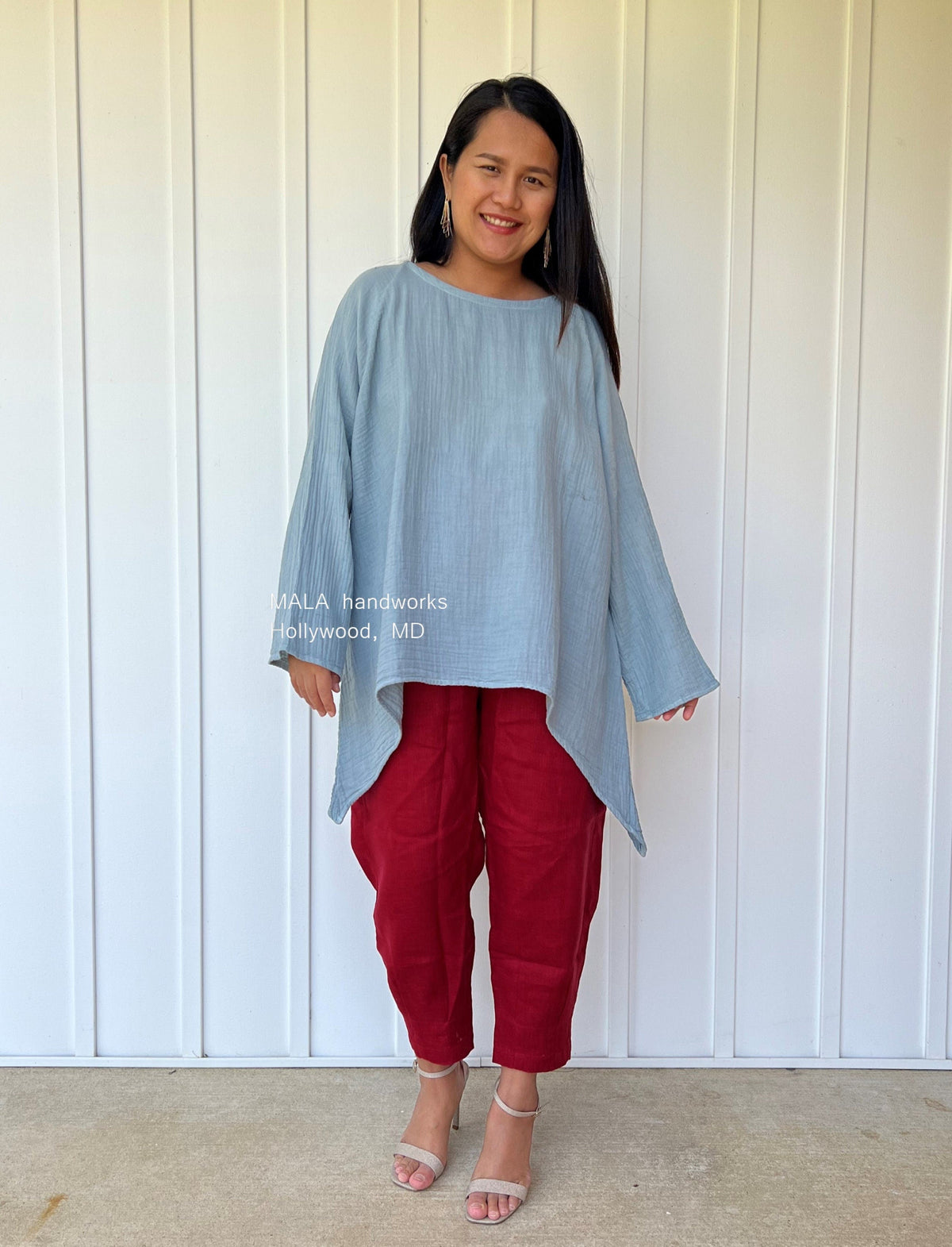 MALA handworks  Xia Long Blouse in Sage Blue