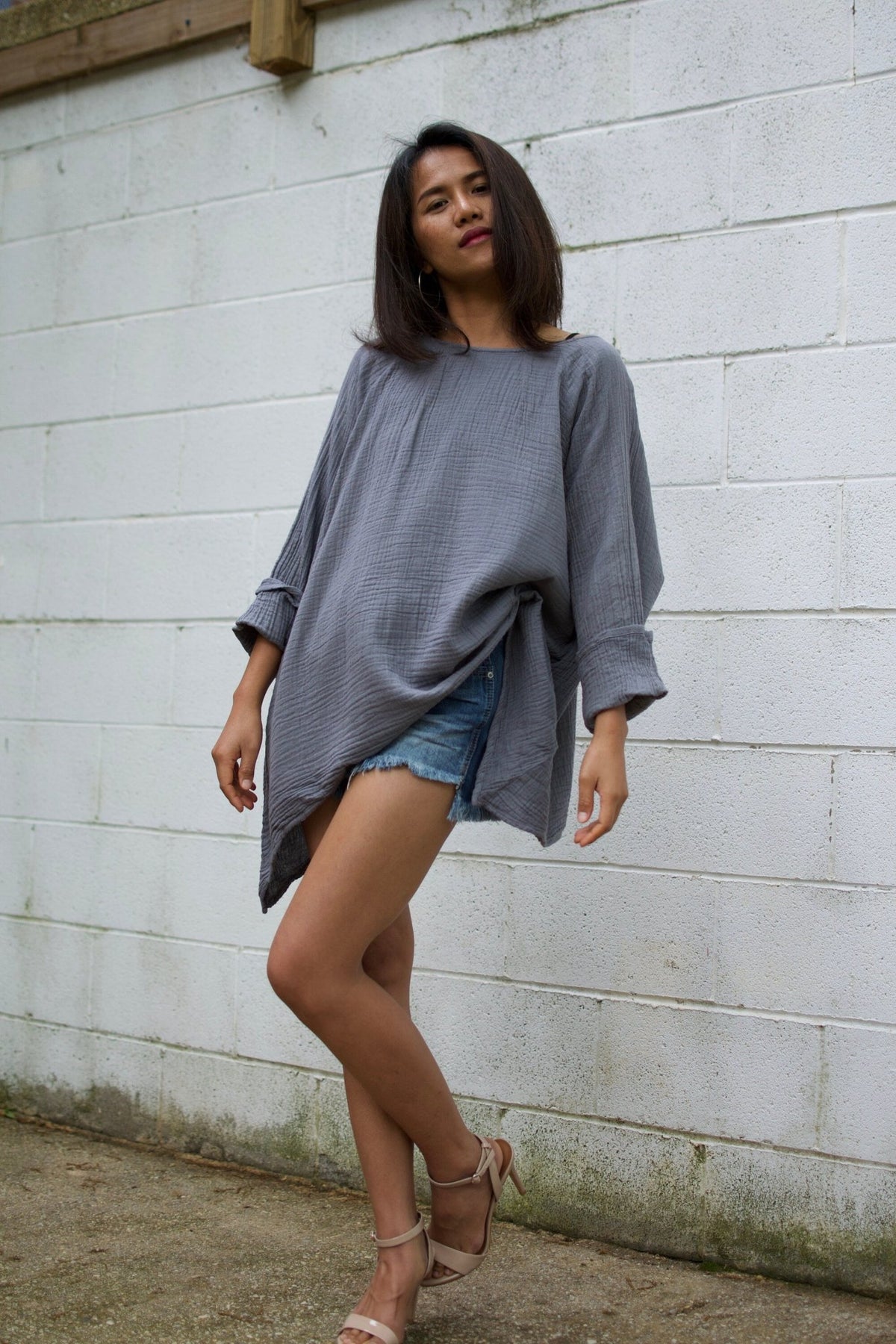 Xia Long Blouse in Slate-X-8-Mala Handworks