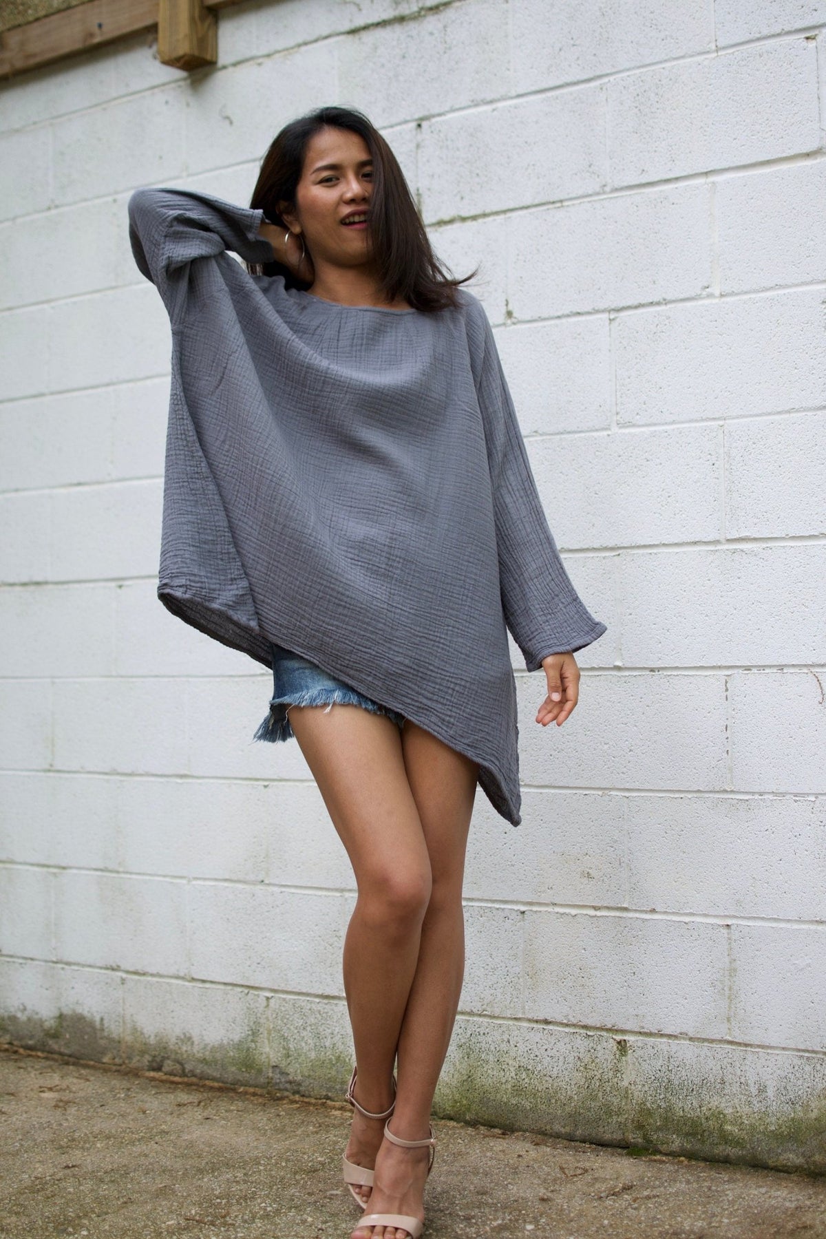 Xia Long Blouse in Slate-X-8-Mala Handworks