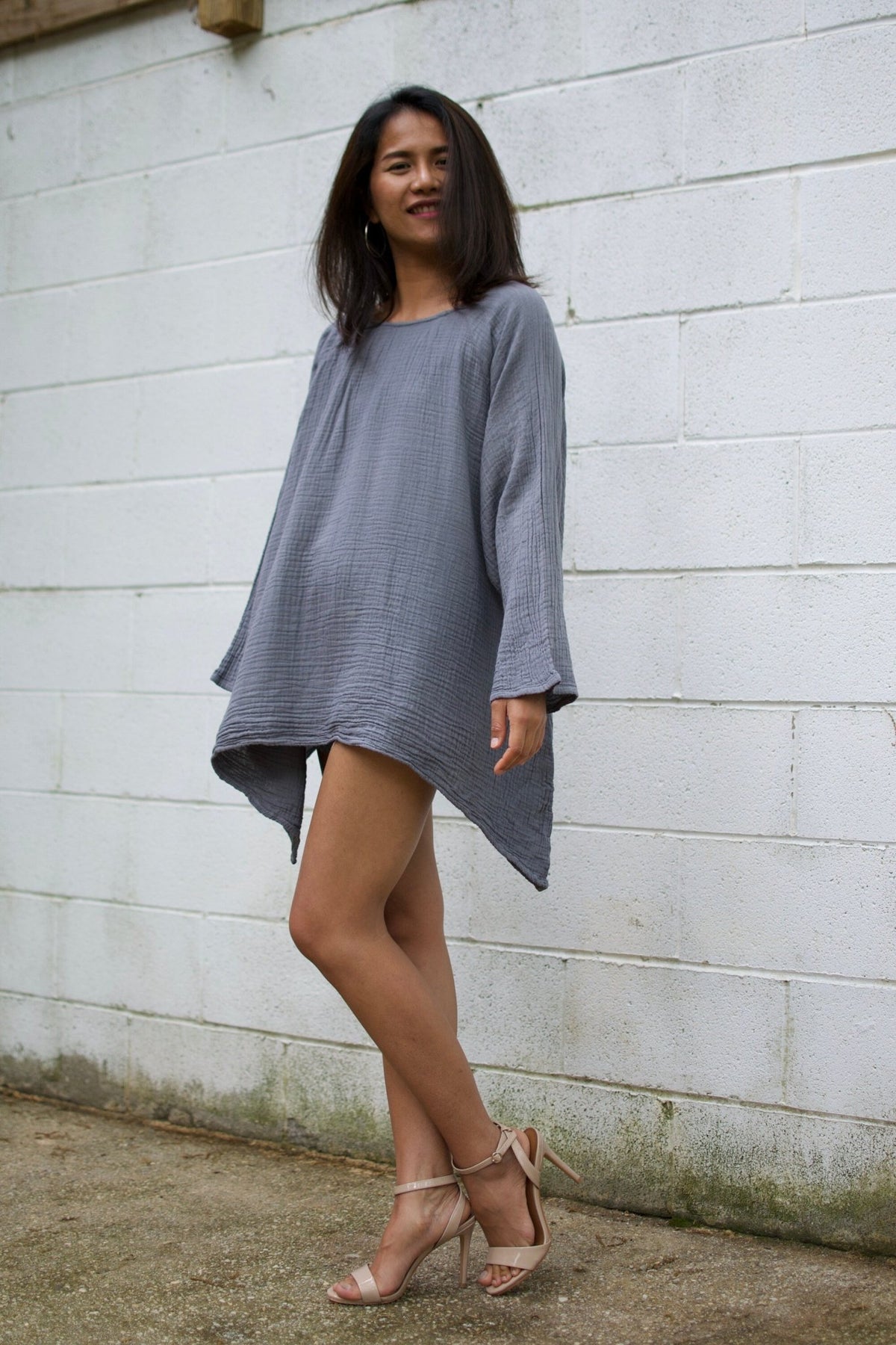 Xia Long Blouse in Slate-X-8-Mala Handworks