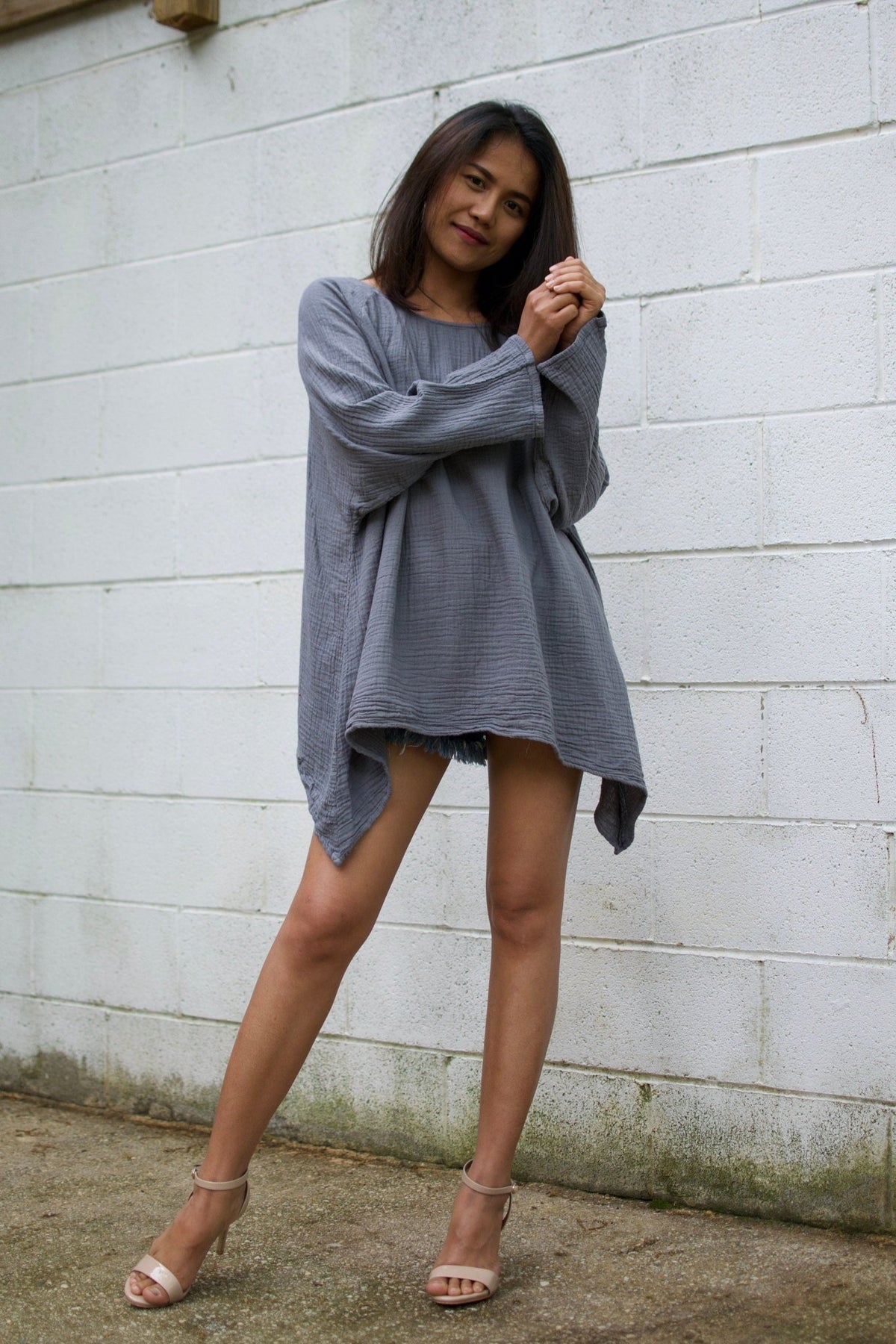 Xia Long Blouse in Slate-X-8-Mala Handworks