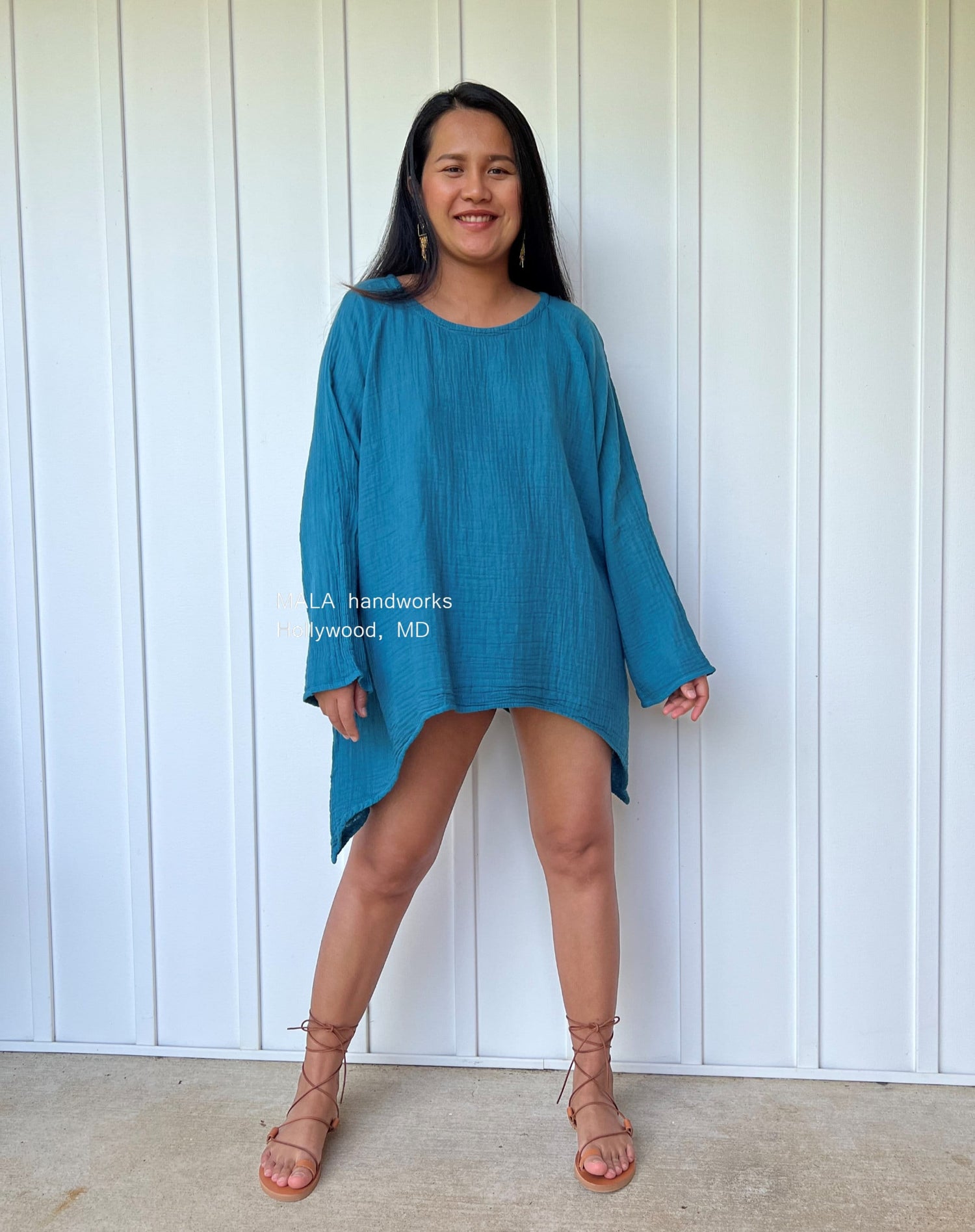 MALA handworks  Xia Long Blouse in Teal Blue