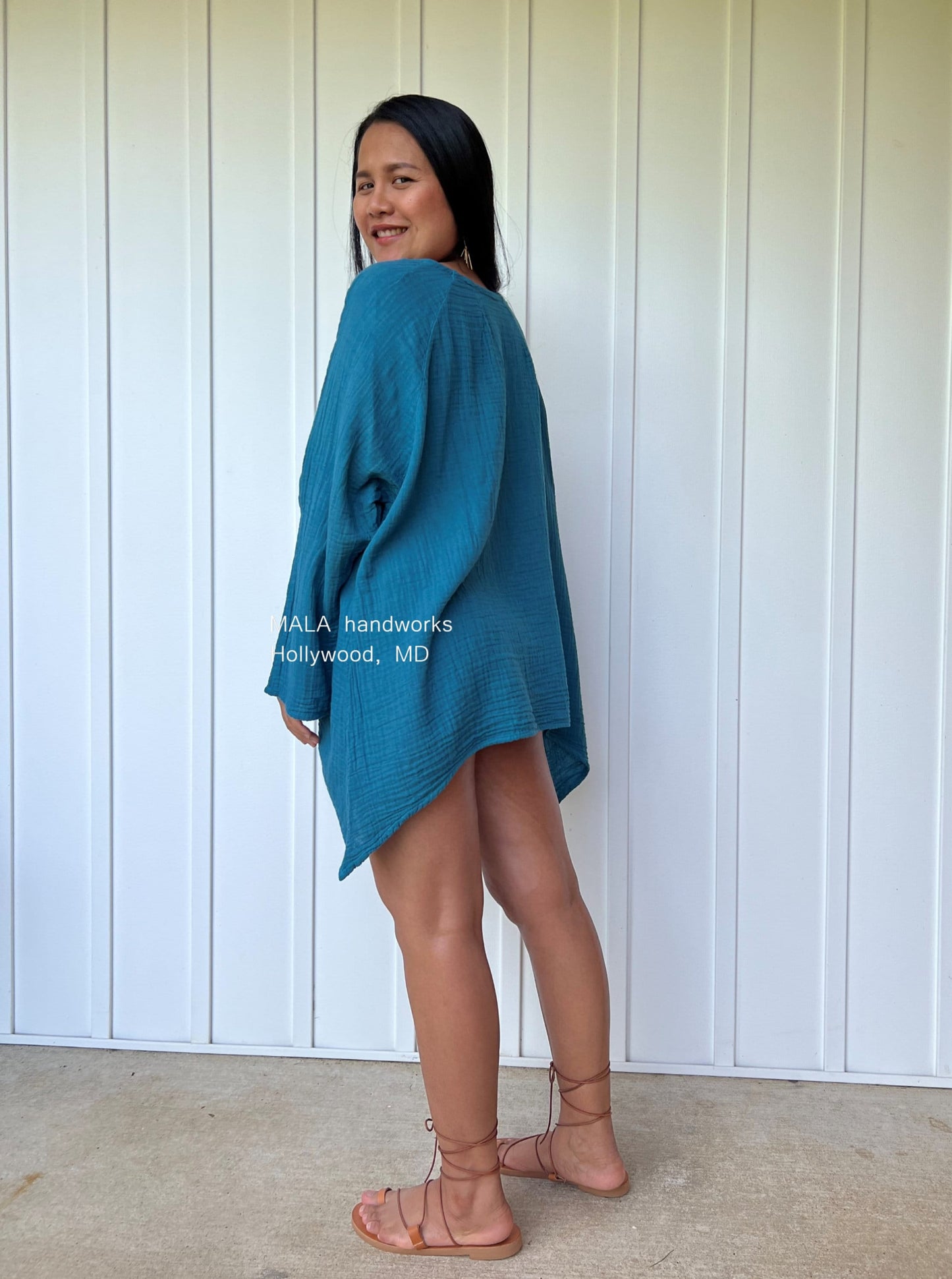 MALA handworks  Xia Long Blouse in Teal Blue