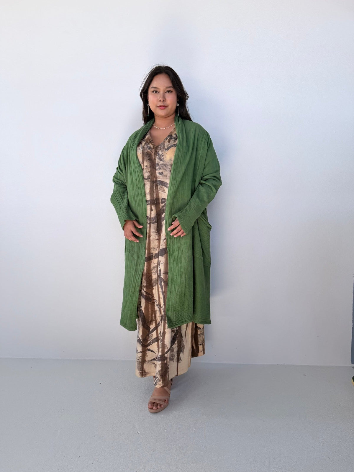 Yara Open Cardigan in Moss-Y-16-Mala Handworks